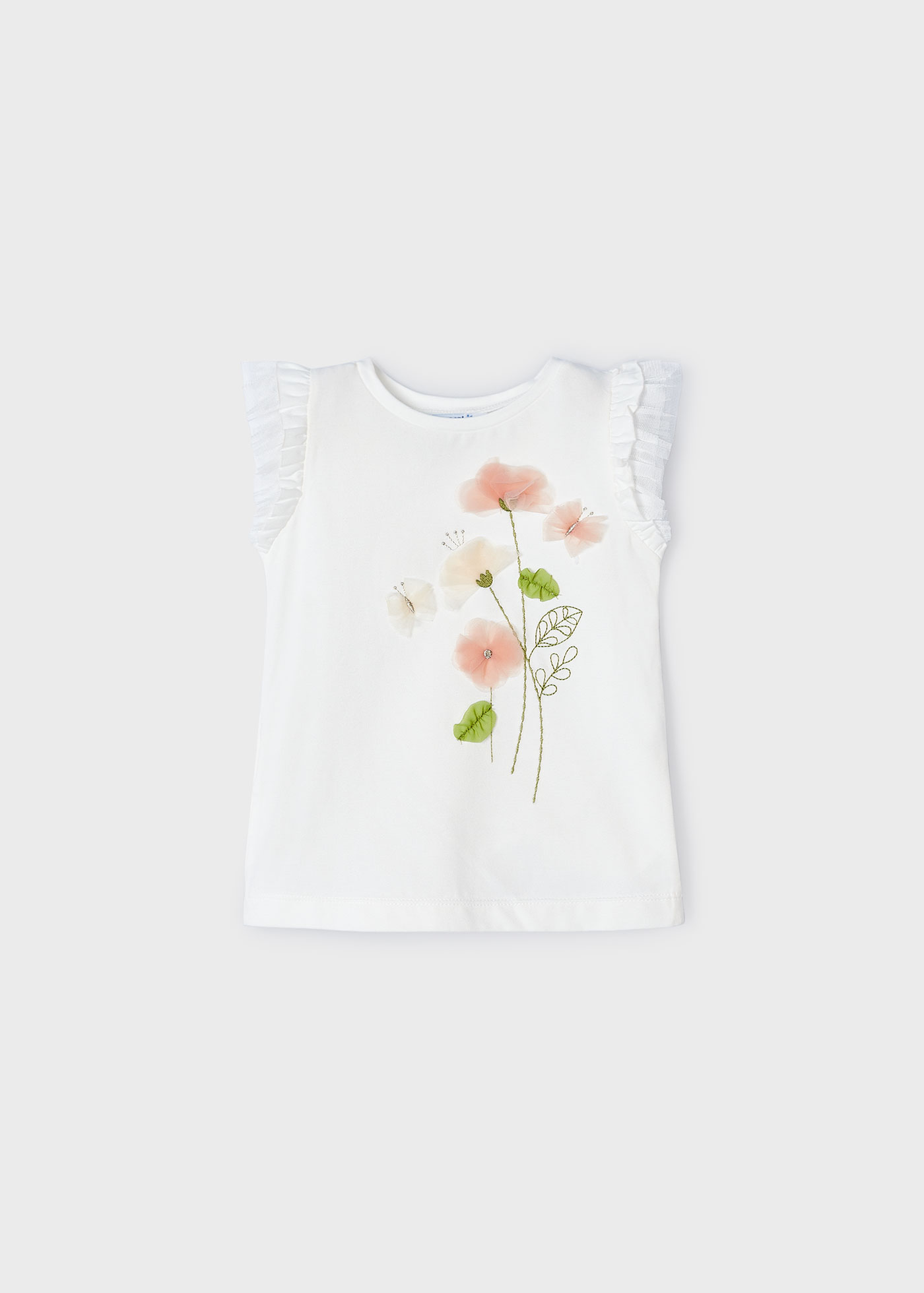 T Sshirt Flores Tule Menina Cru Nude Mayoral