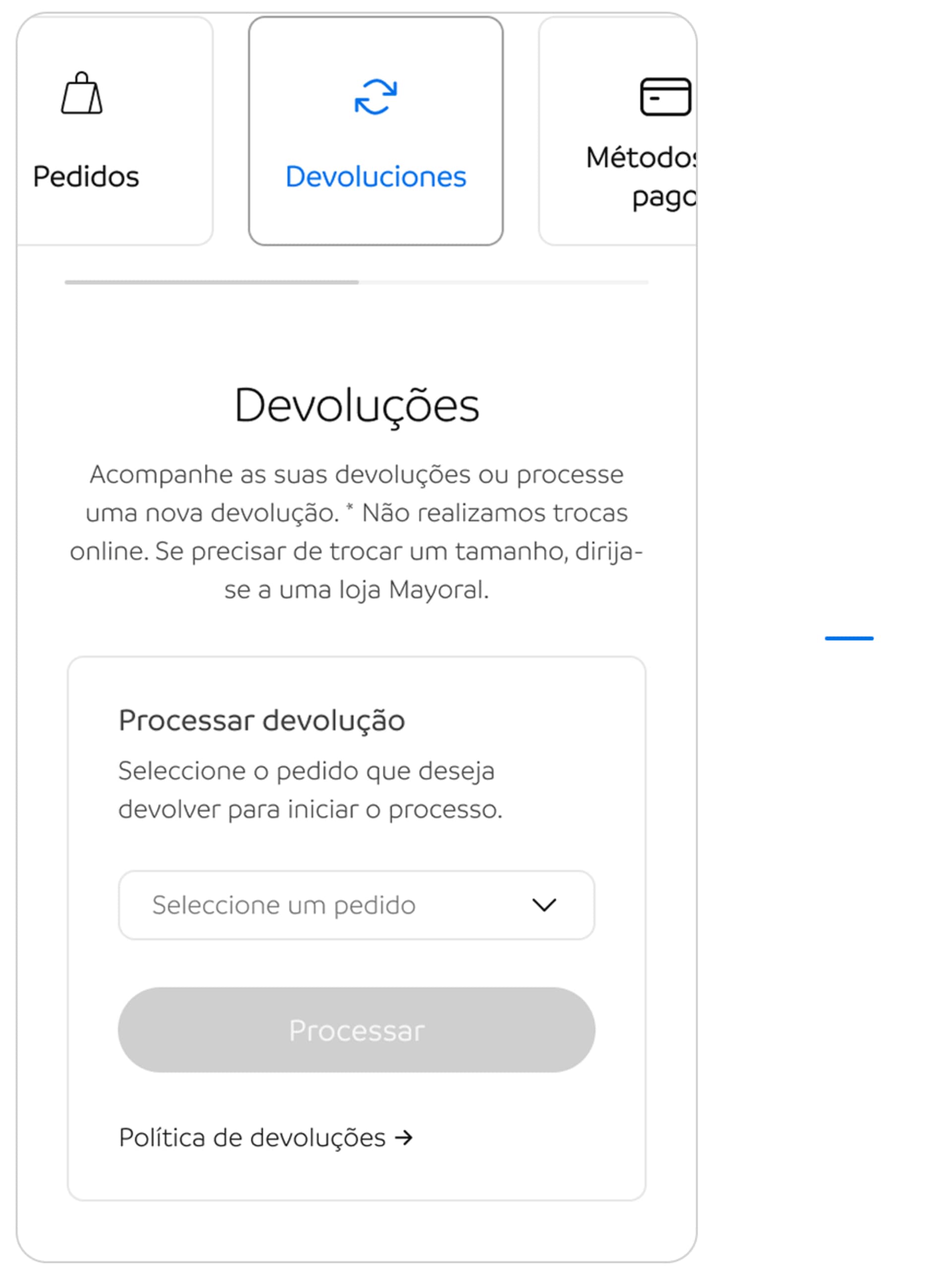 Passo 1. A minha cont, Clique na secção "Devoluções"