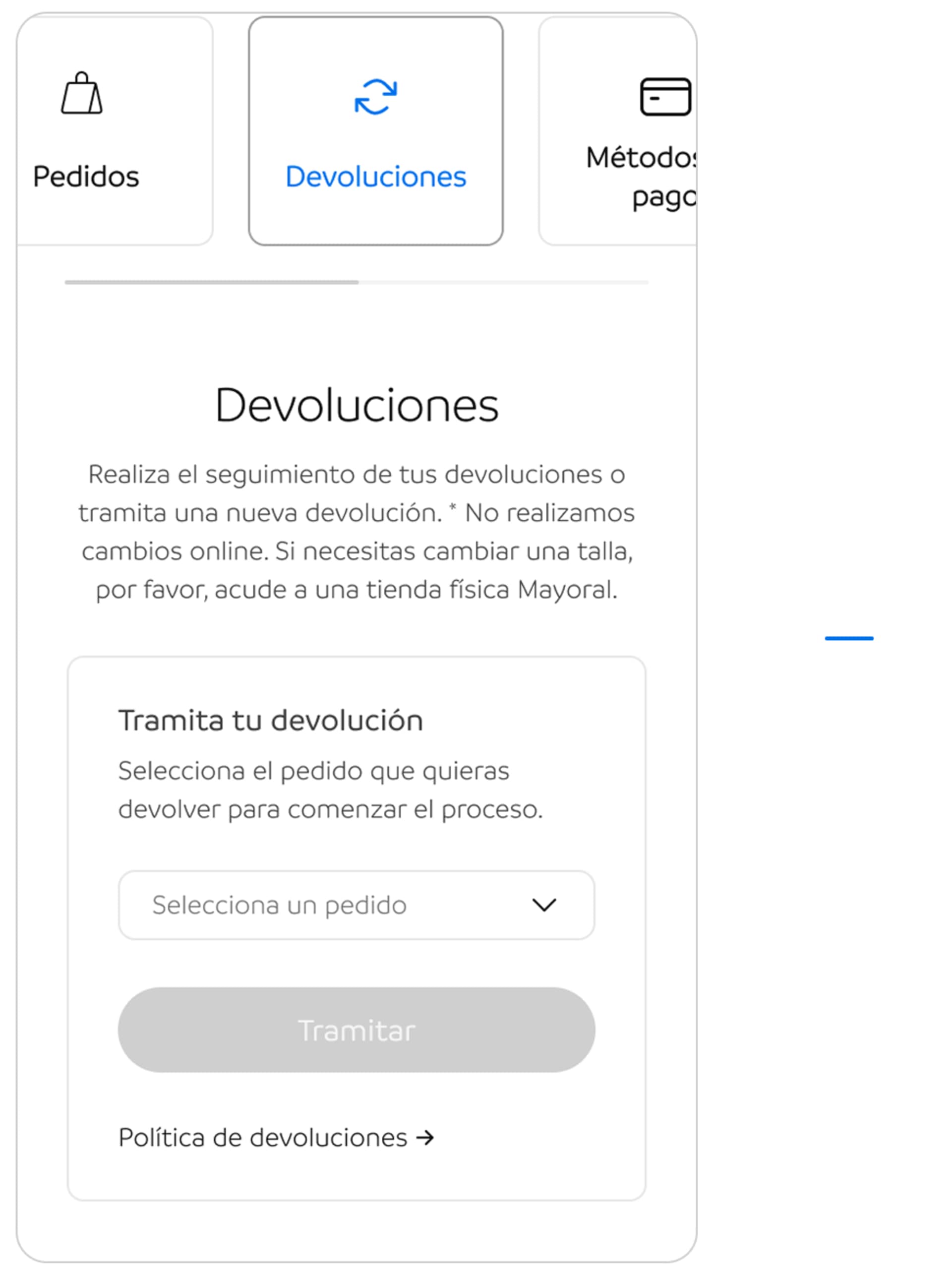Paso 1. En Mi cuenta. Clicar en el apartado  “Devoluciones”