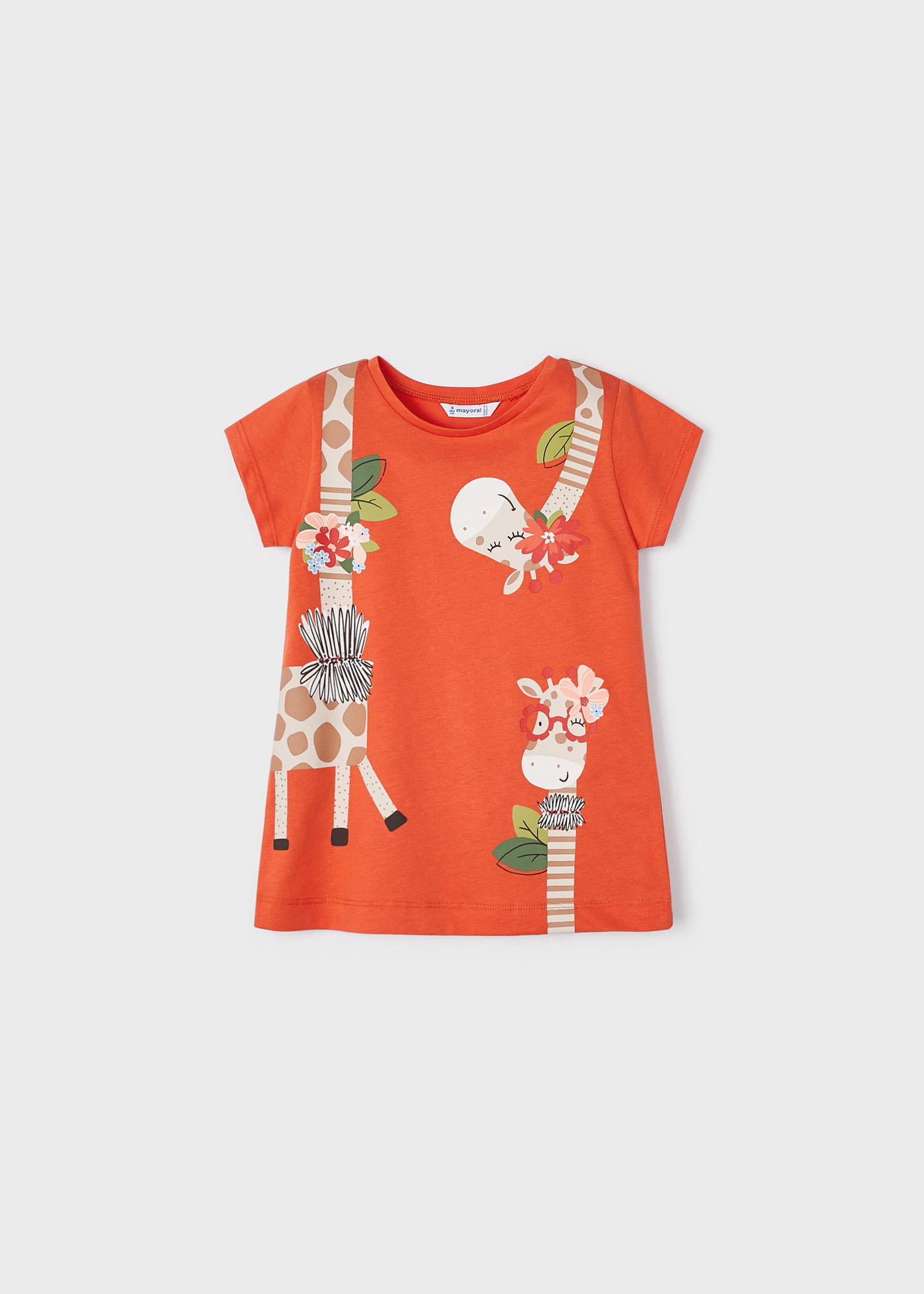 Camiseta naranja algodón ecológico calavera floral niña