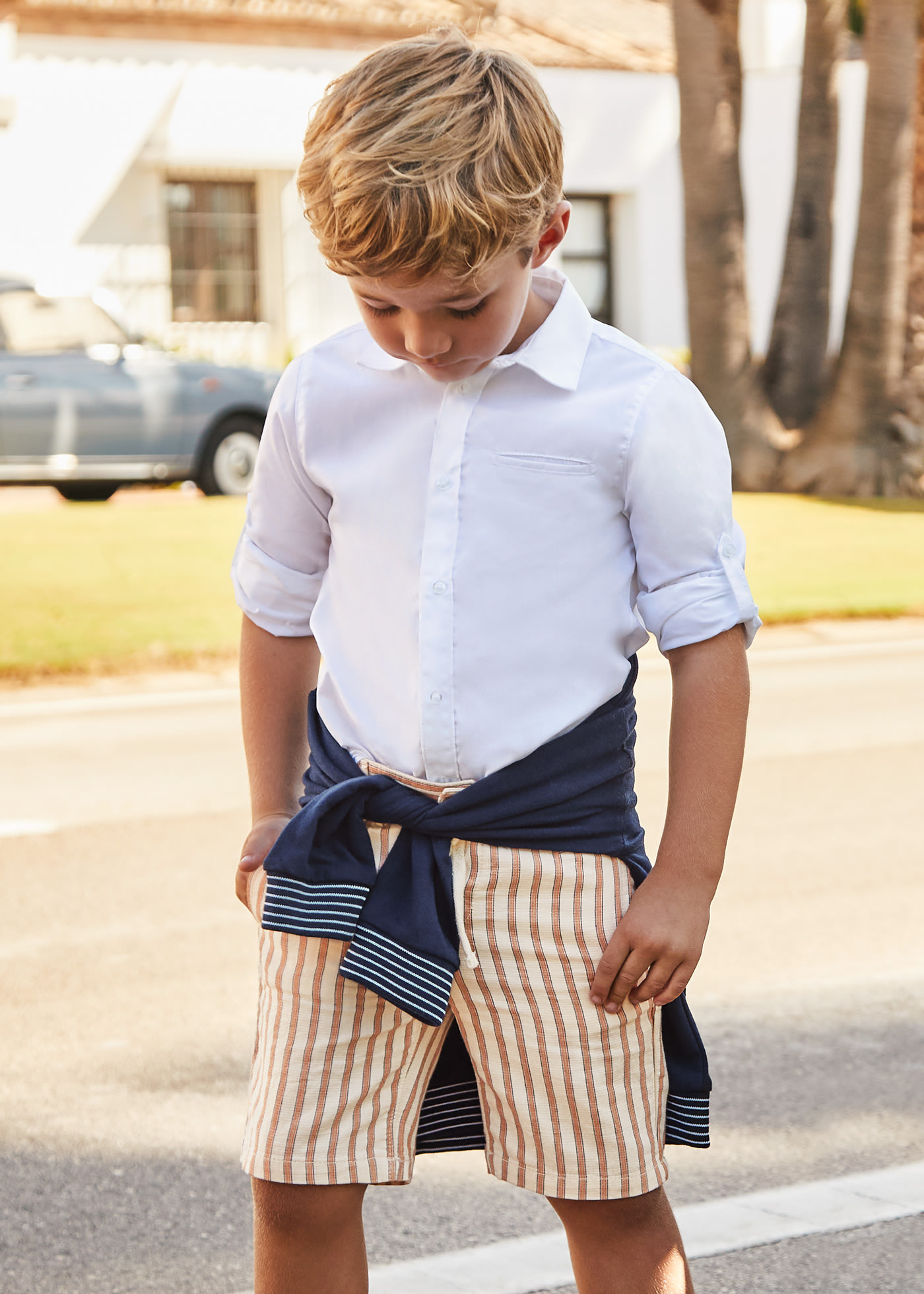 Sustainable cotton shorts with adjustable waist boy