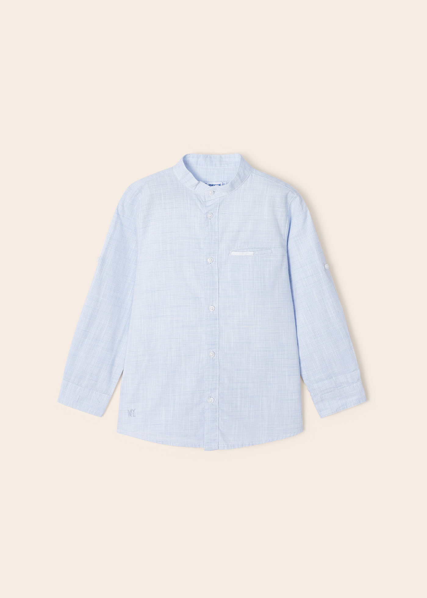 Shirt in Linen/Cotton, Mandarin Collar, Long Sleeves, for Boys - white,  Boys
