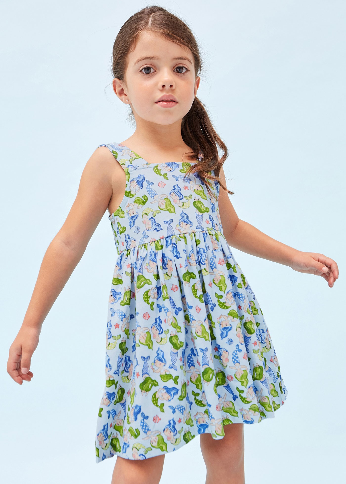 Floral Print Jersey Dress in Sustainable Cotton Blue