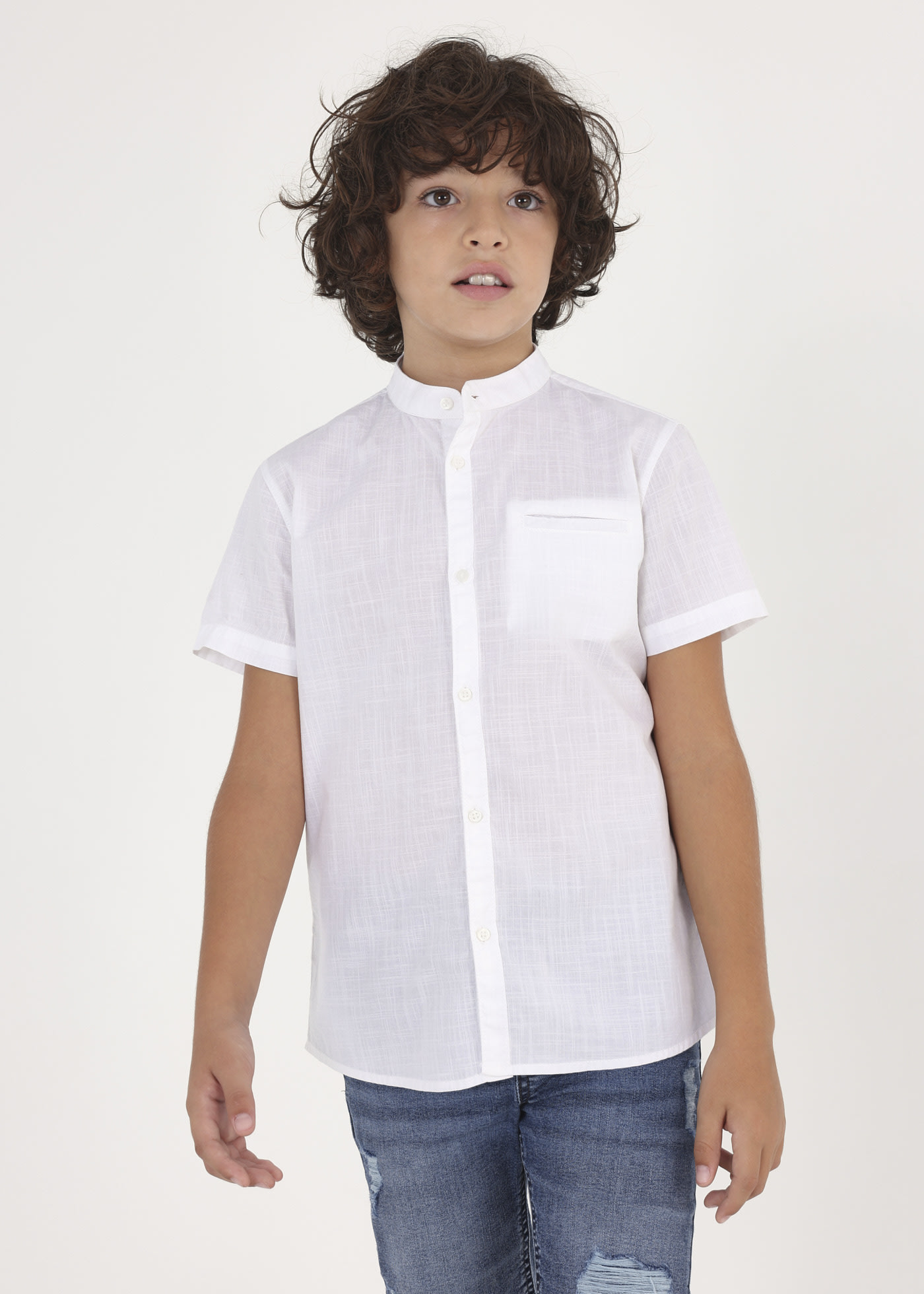 Sustainable cotton grandad collar shirt boy