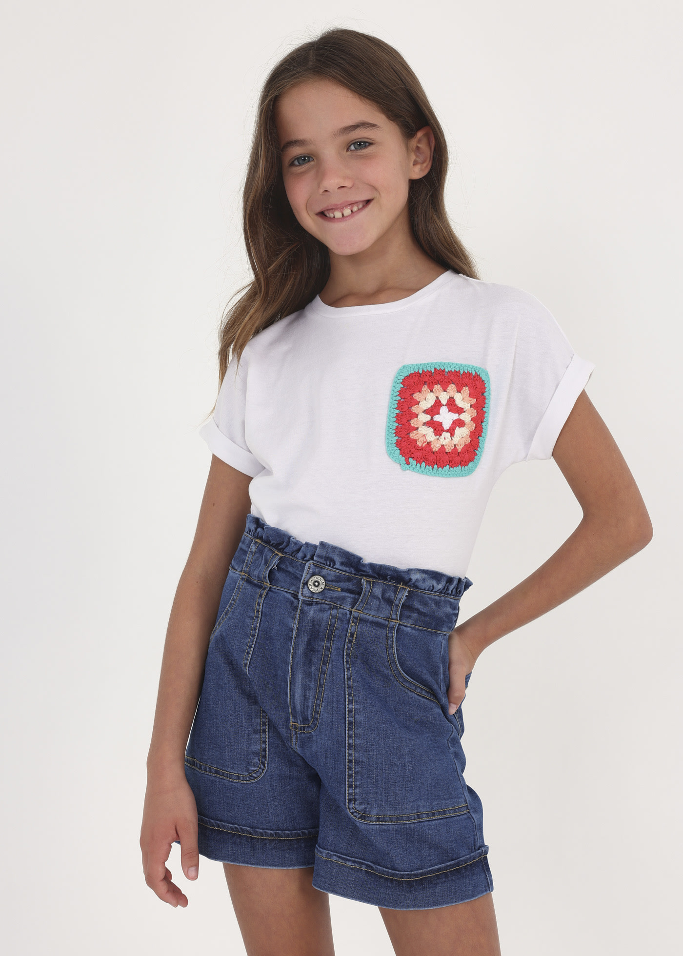Denim-Shorts mit hohem Bund aus Baumwolle Teenager Mädchen
