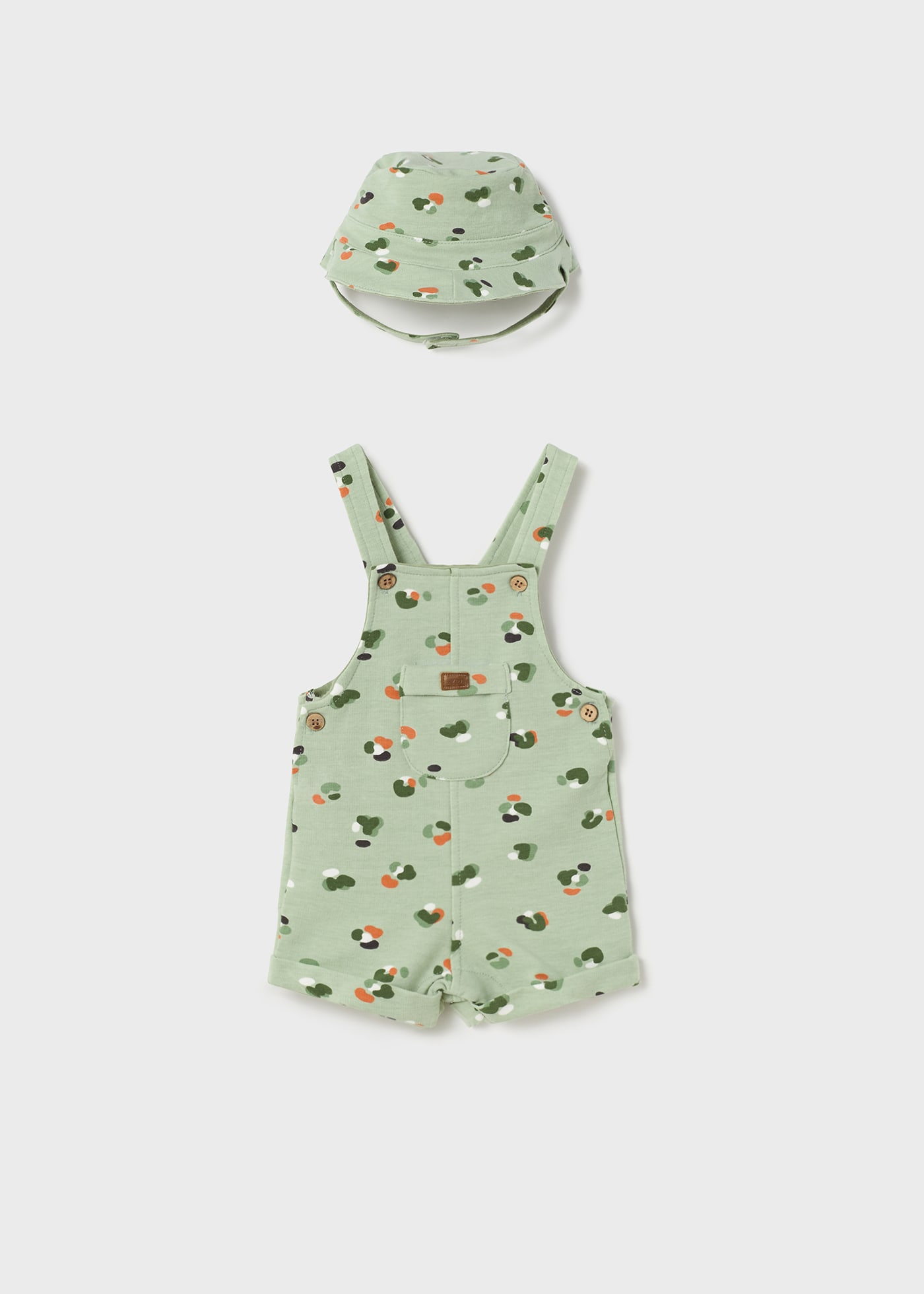 Sustainable cotton short dungarees with hat newborn