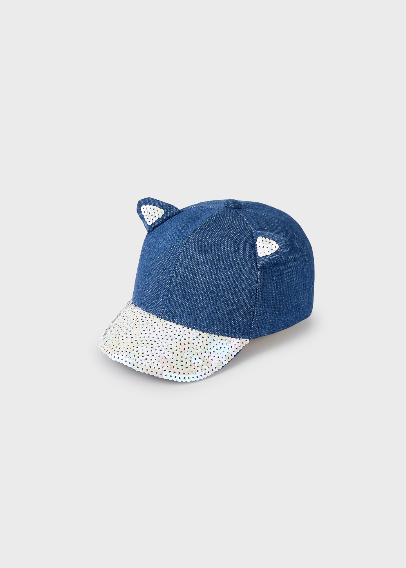 Denim cap with ears and sequins girl
