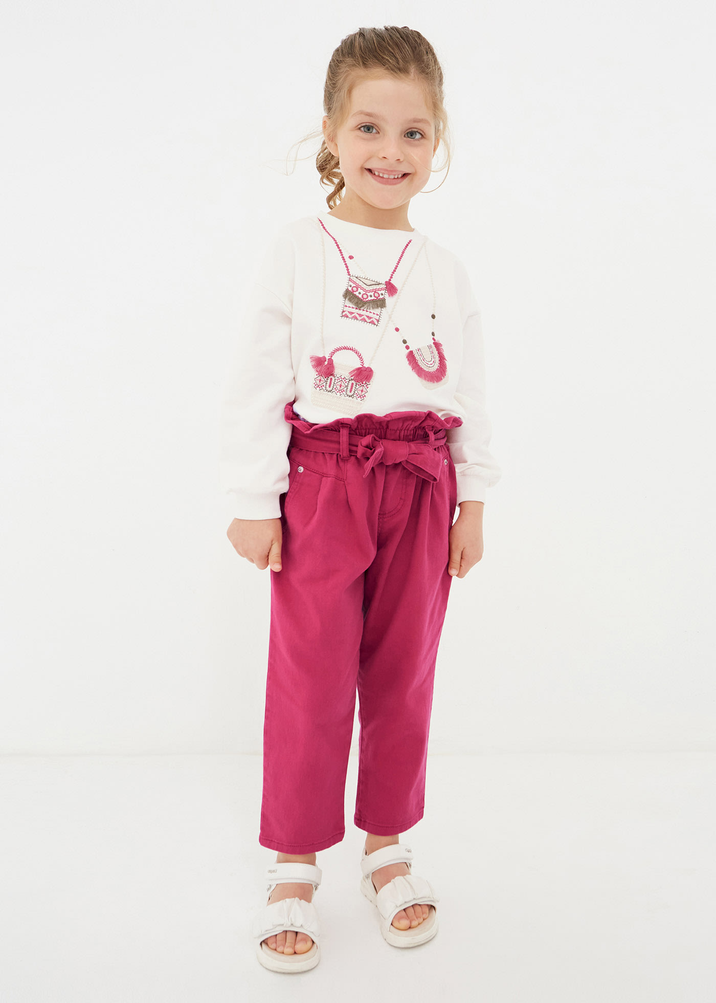 Mayoral Kids' Girls Beige Cotton Rhinestone Trousers | ModeSens