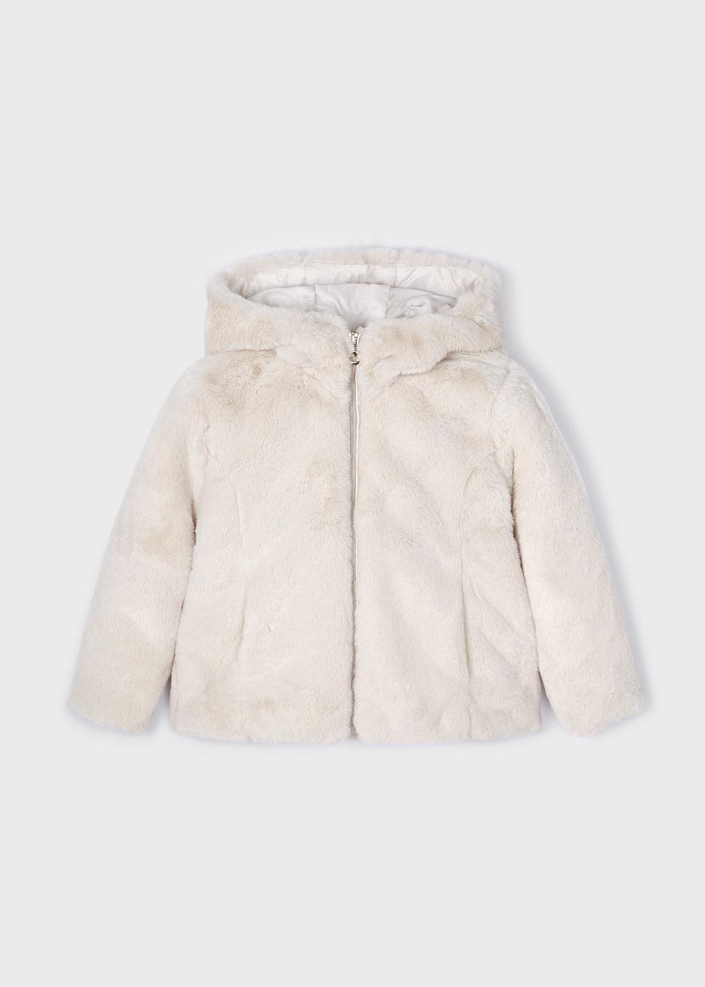 TODDLER GIRL'S FAUX FUR HOODED JACKET BON BEBE 18 MONTHS, WHITE