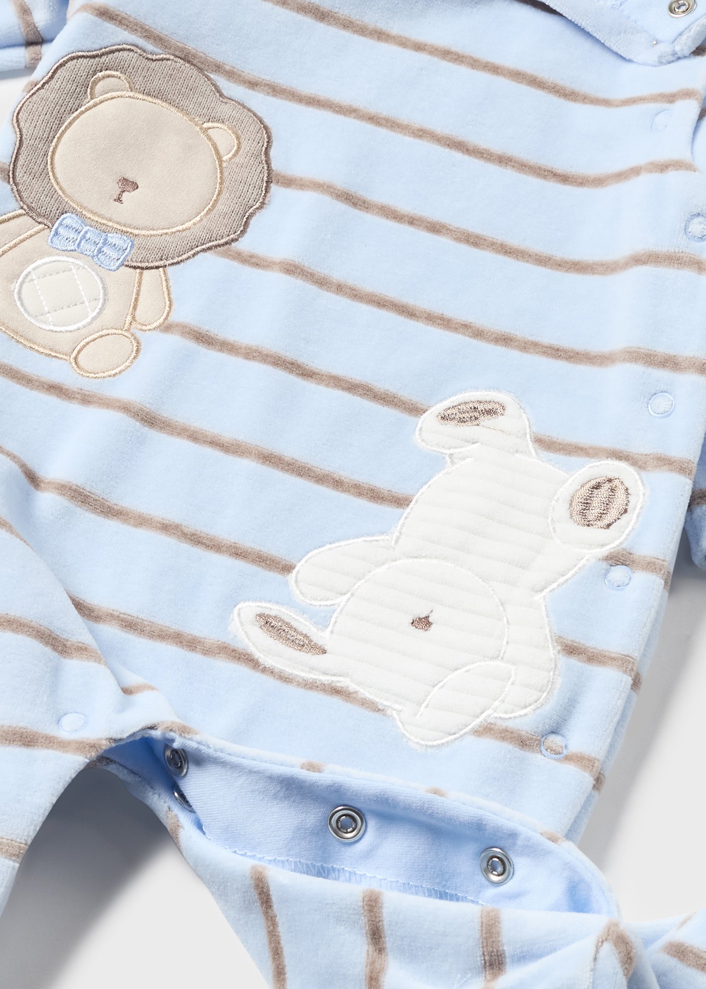 Pyjama bébé rayé en velours avec inscription brodée raye