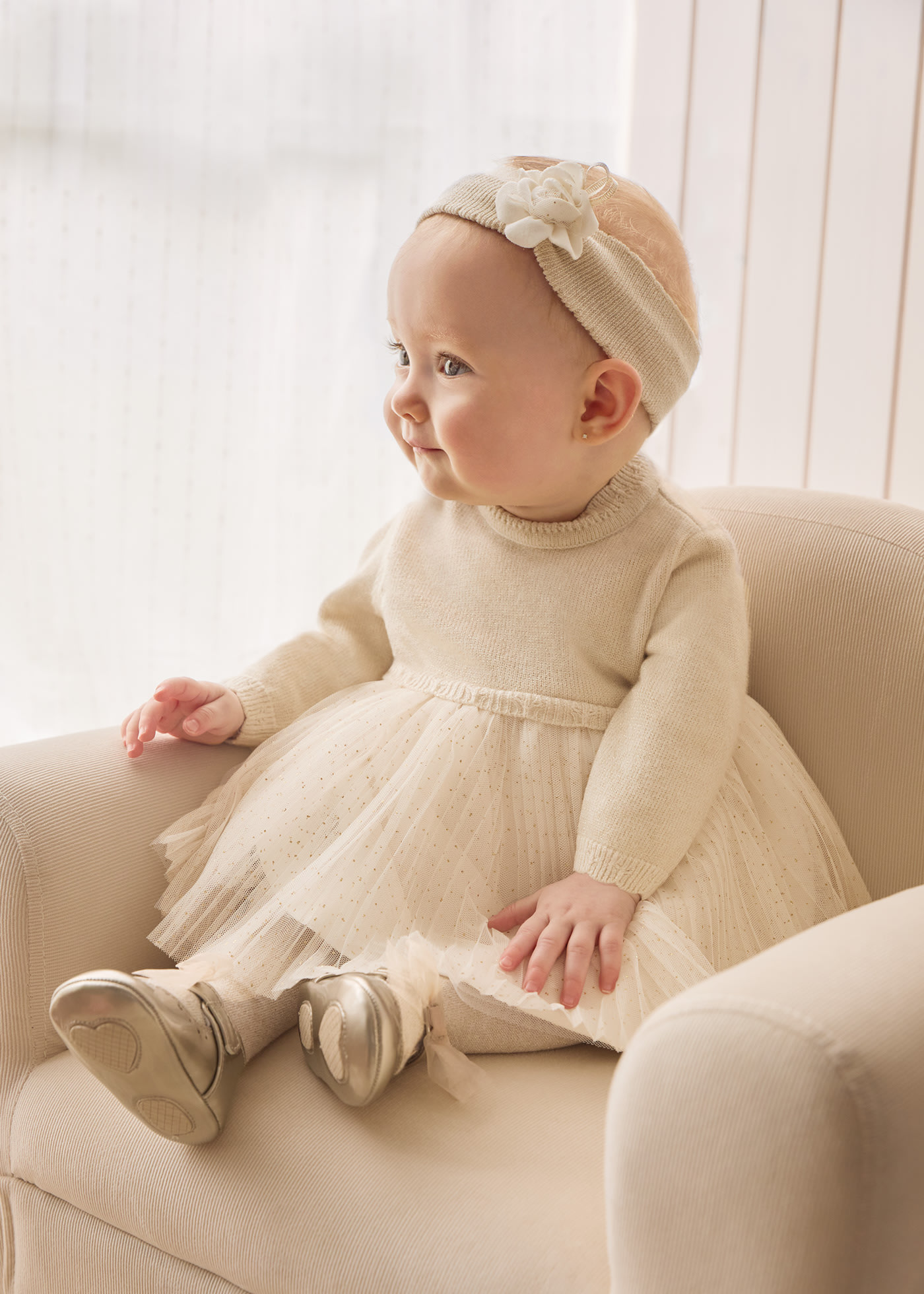 Vestido combinado tricot y tul recién nacido