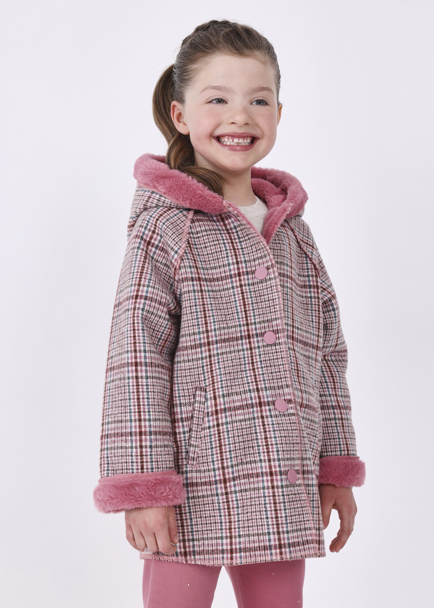 Girl double layer check coat