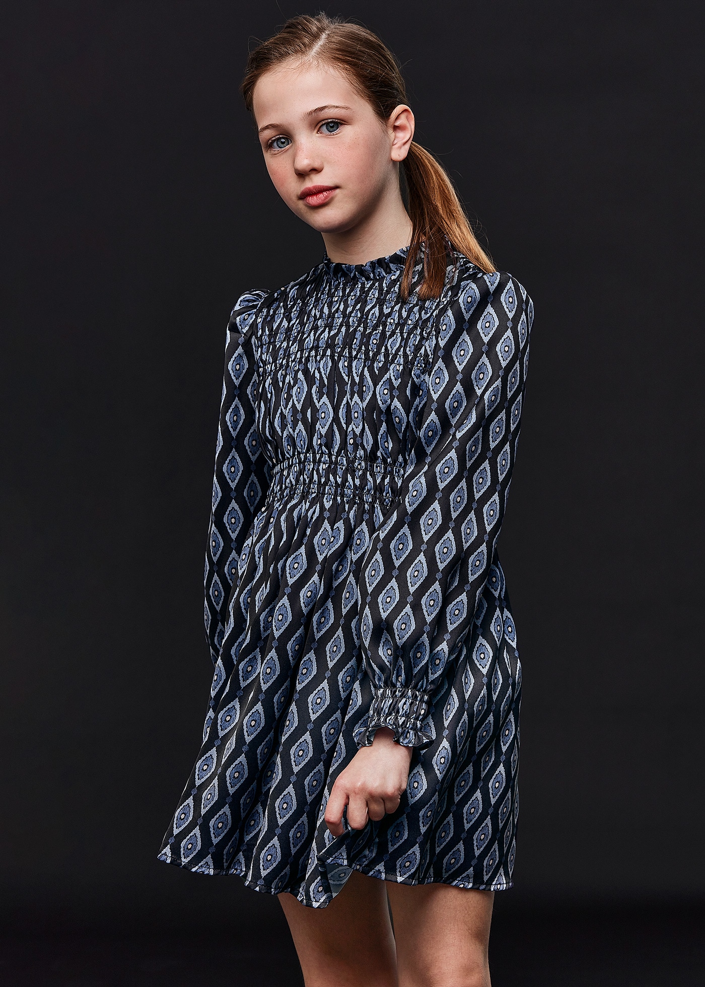 Girl smock stitch print dress