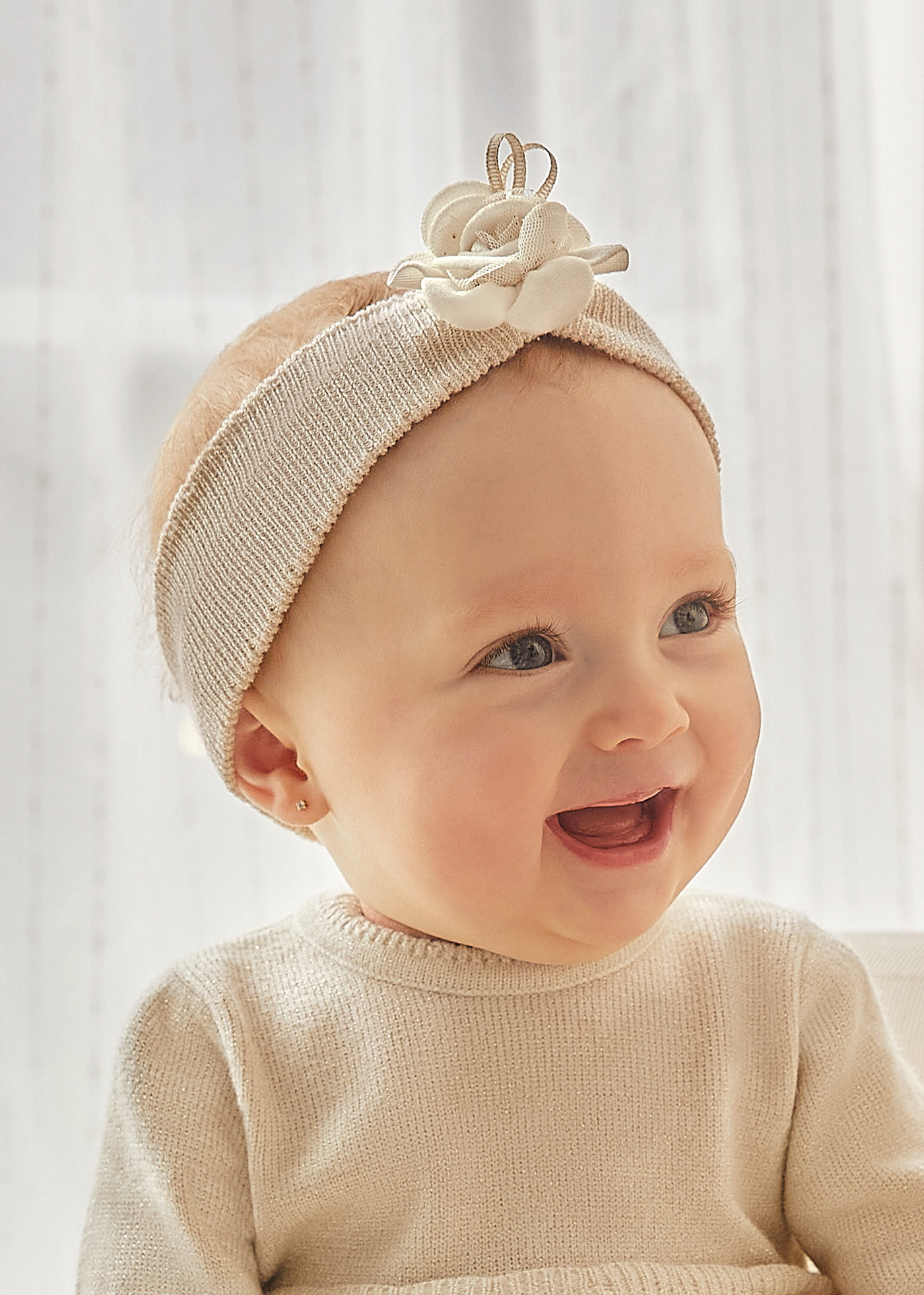 Fascia capelli beige neonata con orsetto - Prénatal