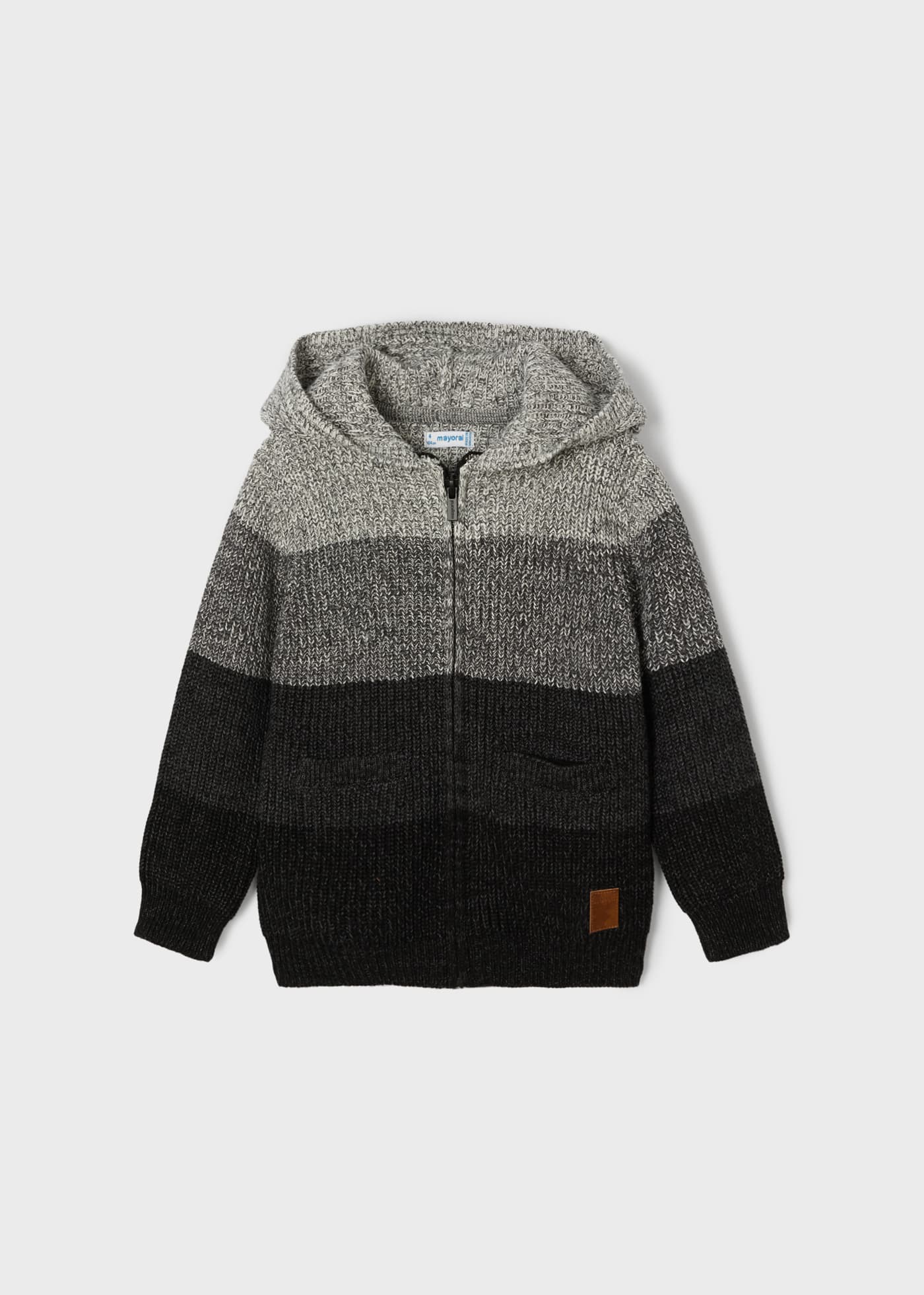 Zip up hooded knit jacket color block boy