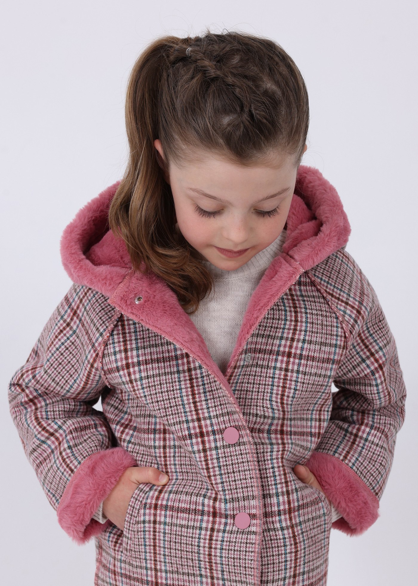 Girl double layer check coat