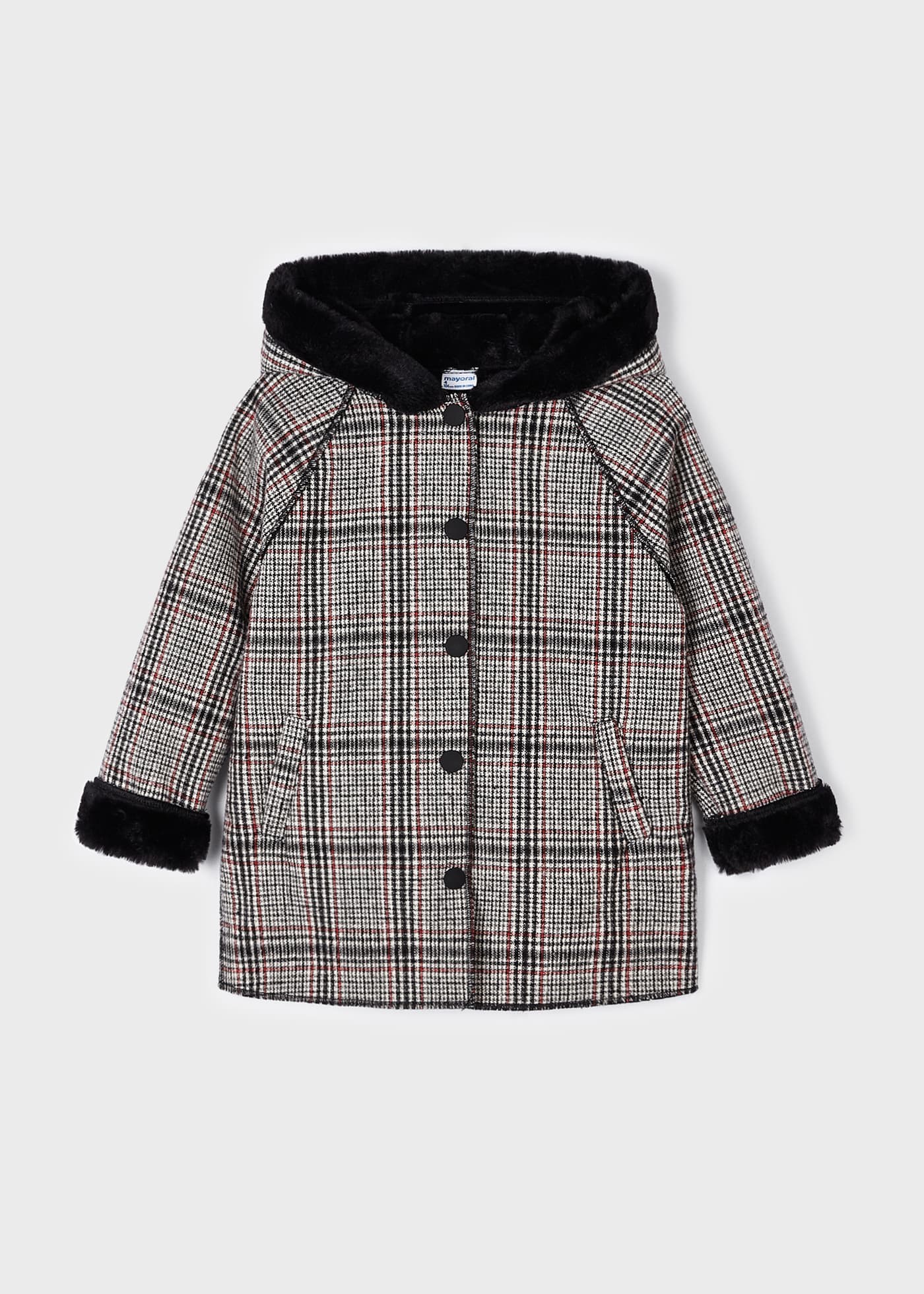 Hooded coat double face checks girl | Mayoral ®