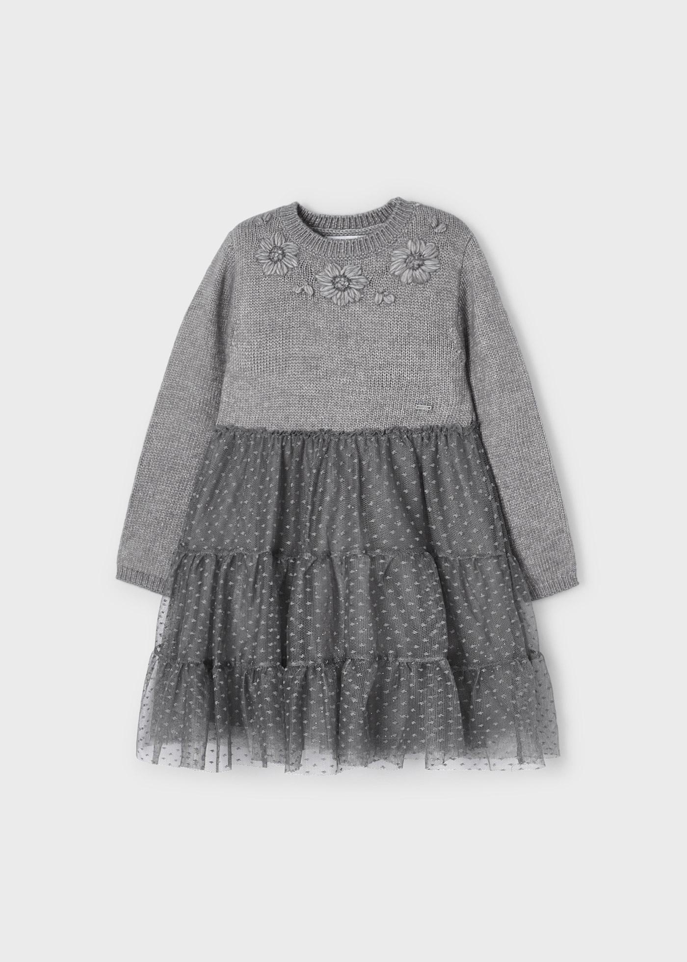 Tulle knit dress floral applique girl | Mayoral ®