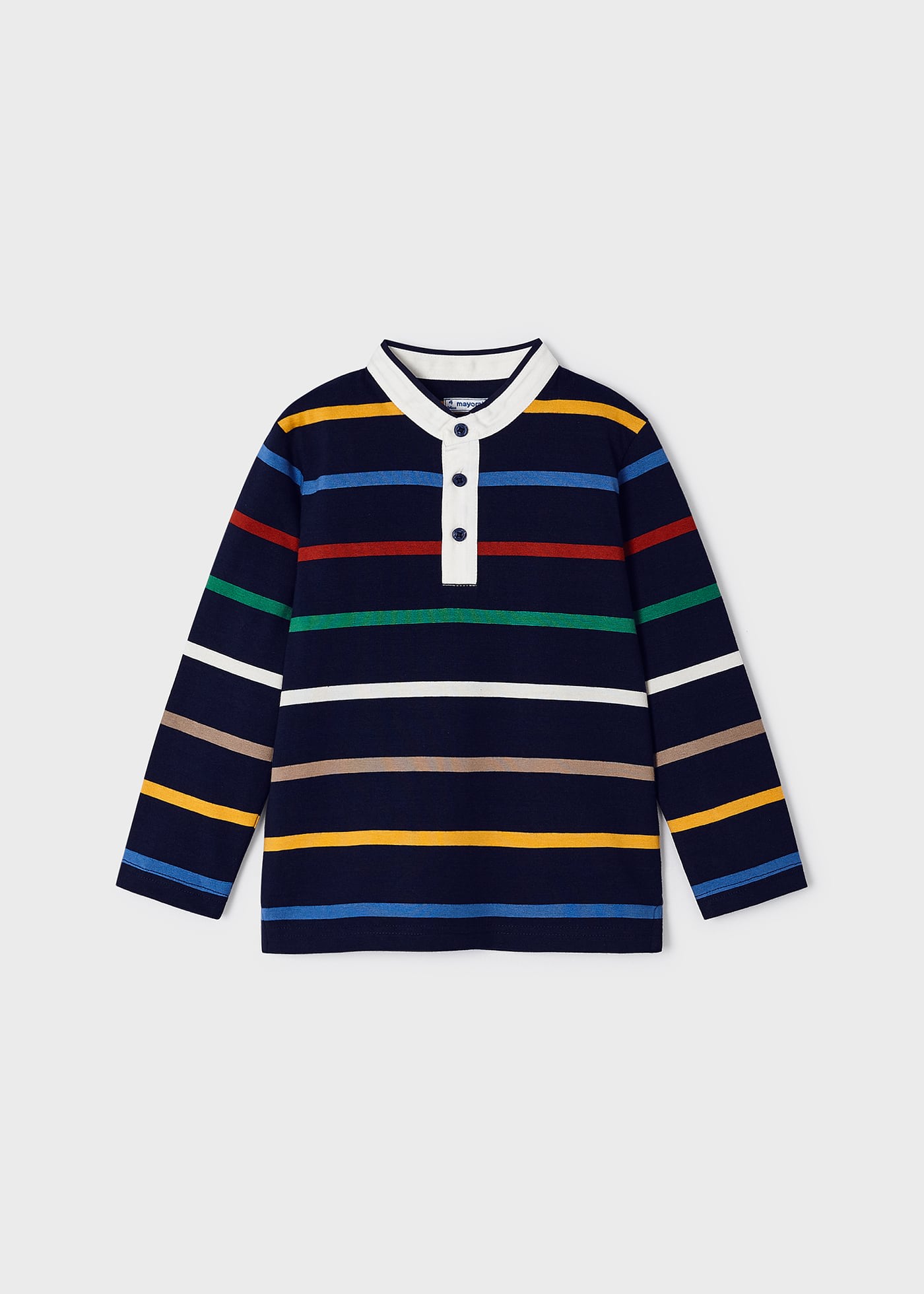 Boy grandad collar stripes polo shirt Better Cotton