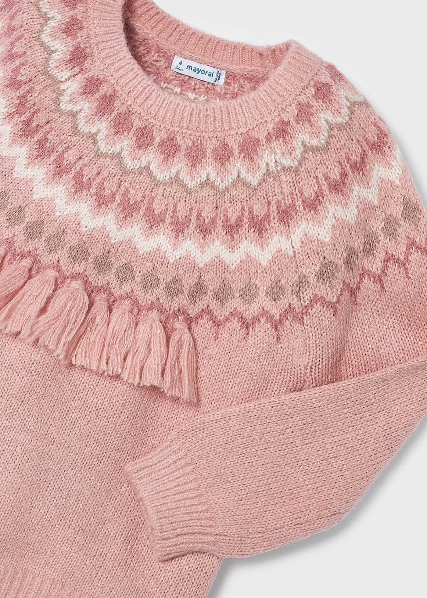 Jacquard knit sweater fringe detail girl