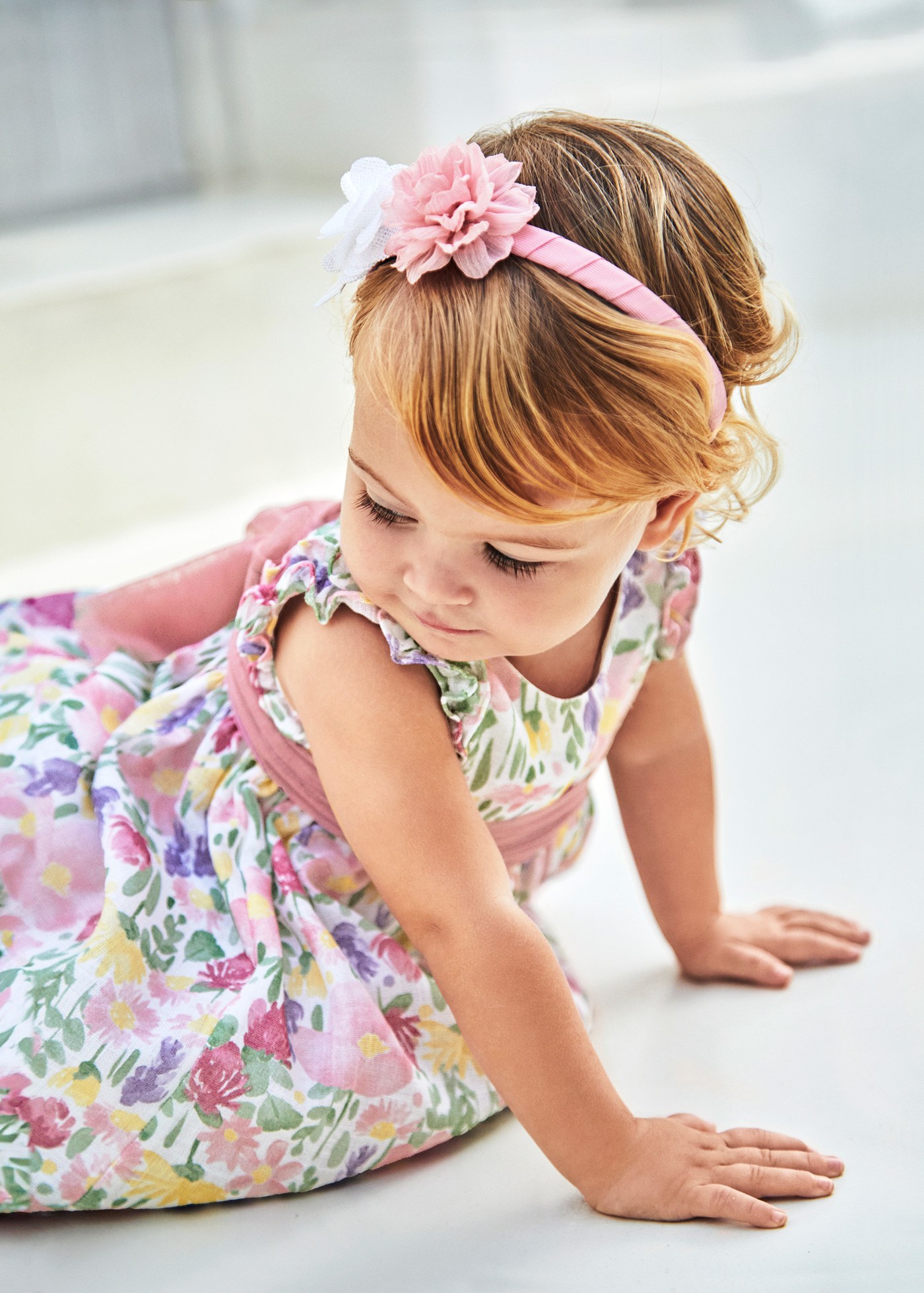 Rochie flori cu centura tul bebe
