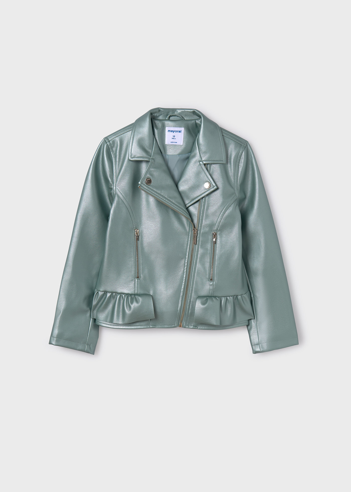 Girl faux leather satin look jacket