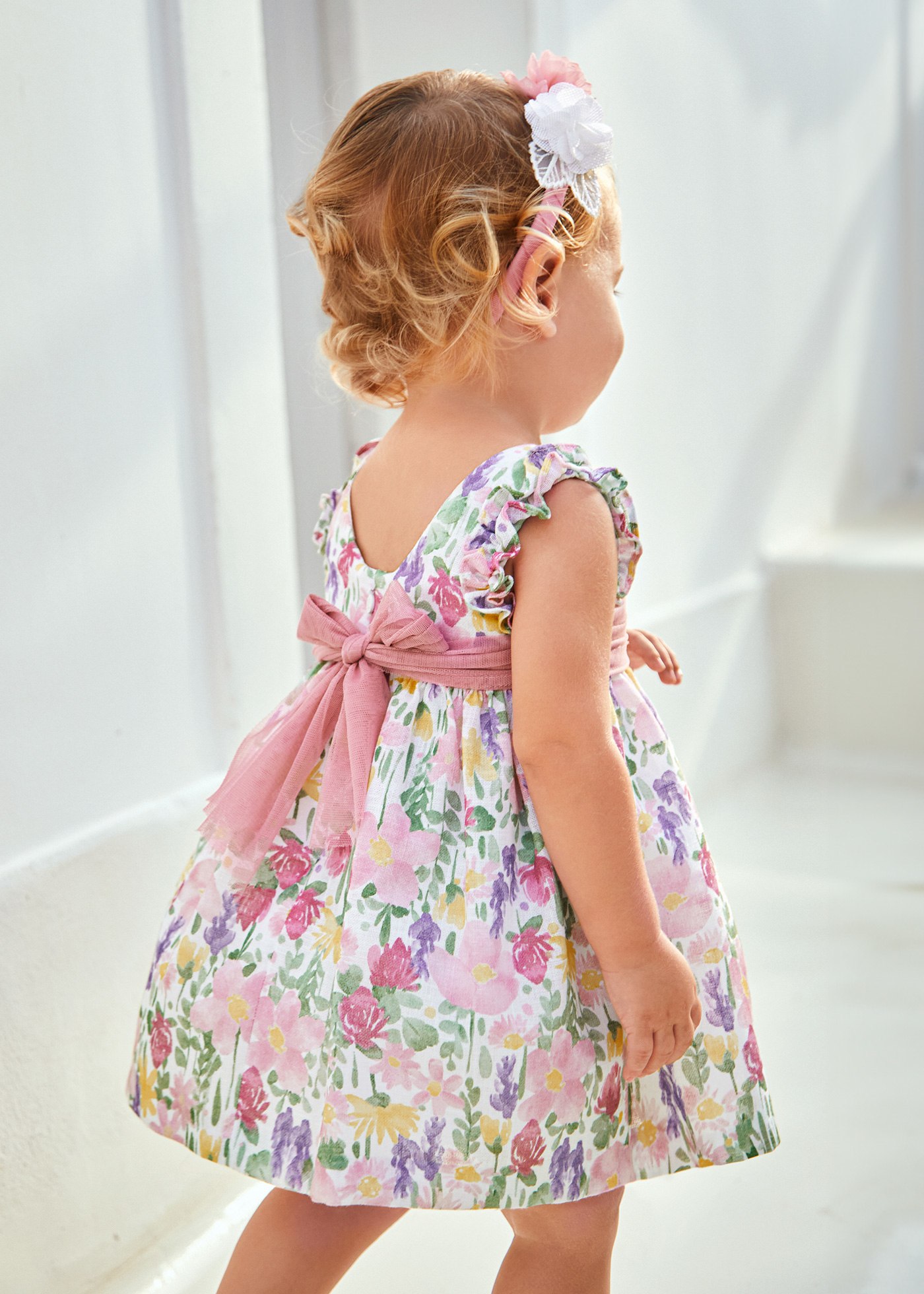 Rochie flori cu centura tul bebe