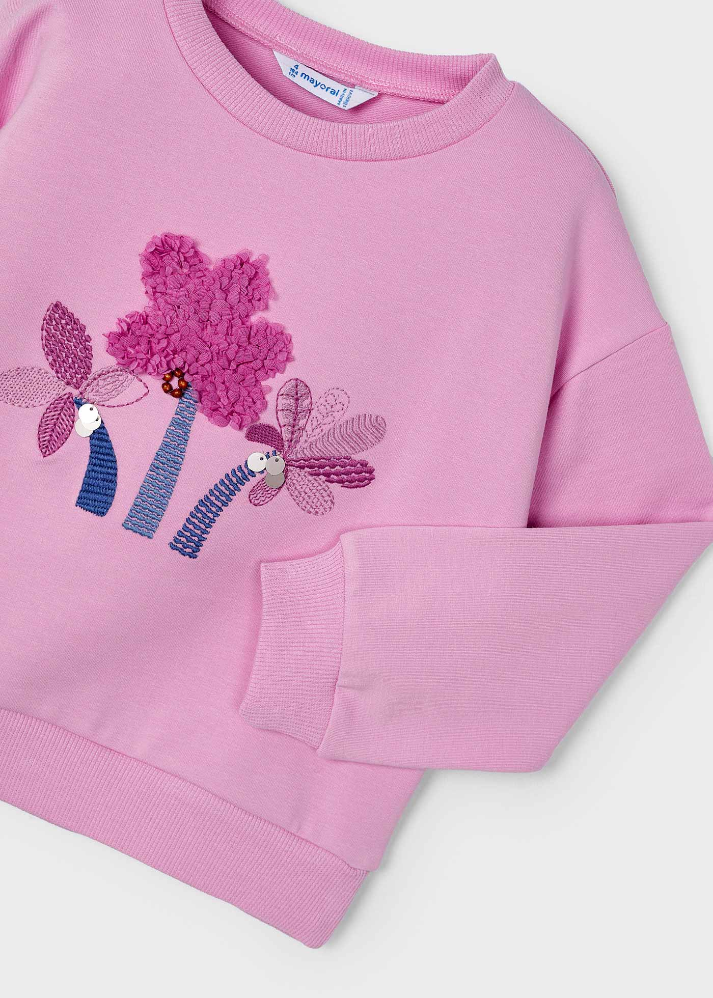 Girls sweatshirt embroidered detail Better Cotton Mauve | Mayoral ®