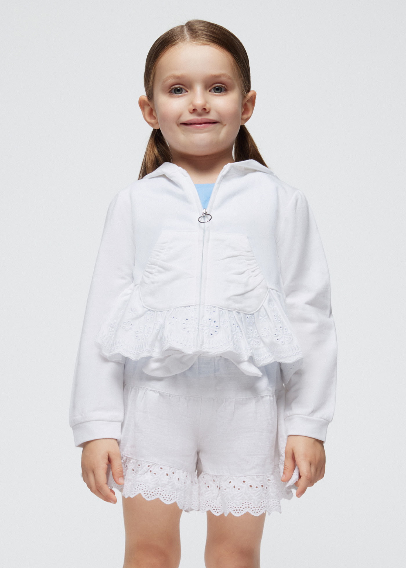 Sudadera volante perforado niña