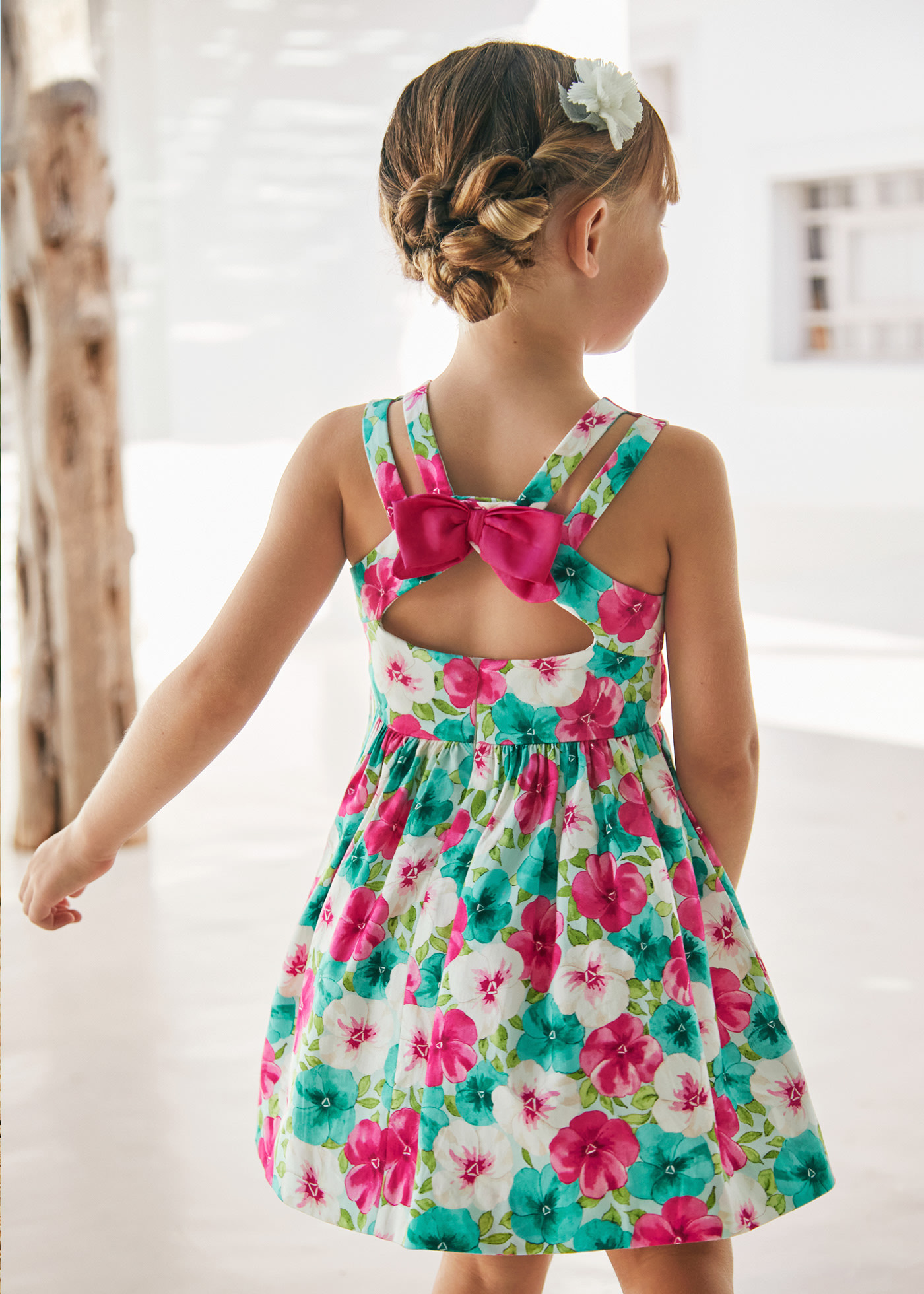 Vestito fiori con fiocco bambina