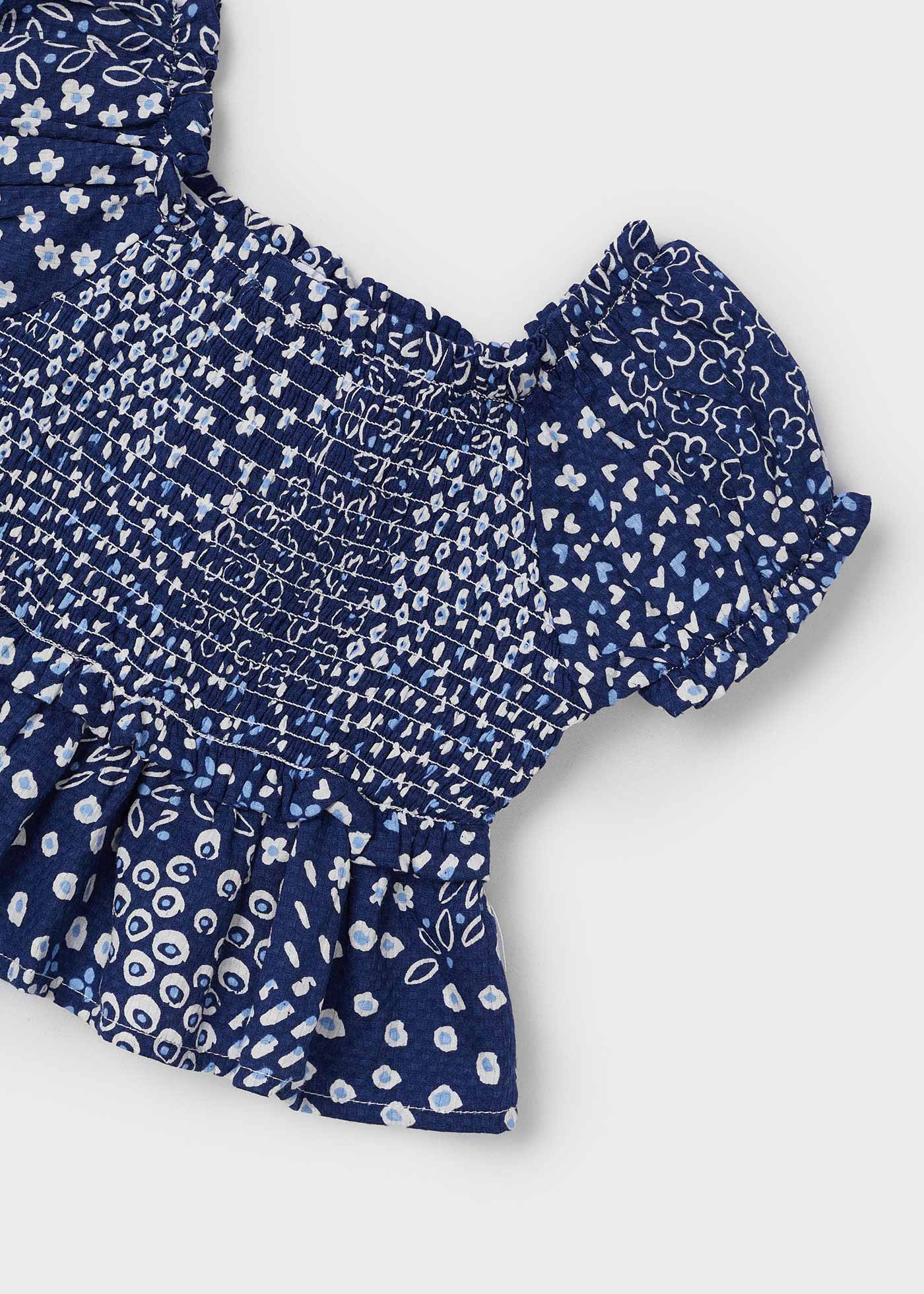 Girl smocked knit printed blouse