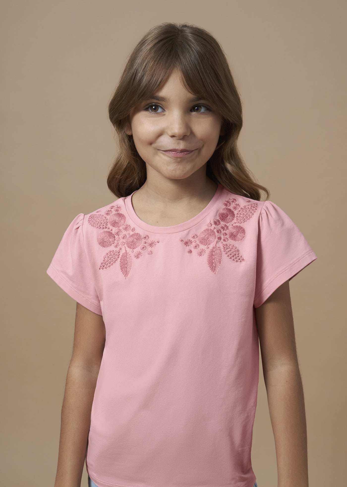 Girls t-shirt floral embroidery