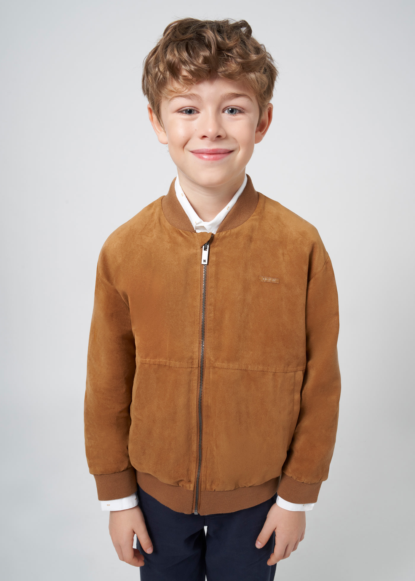 Boys faux suede bomber jacket