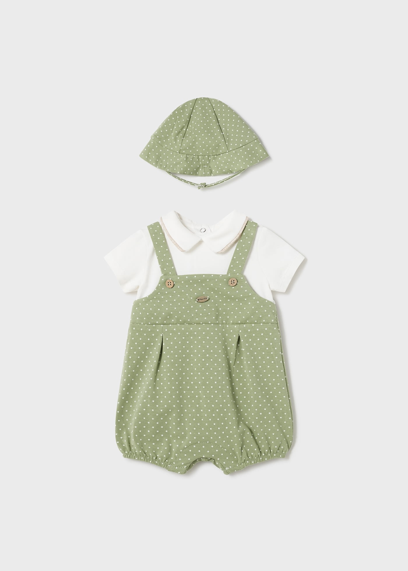 Newborn Dungaree Style Bodysuit with Bucket hat Better Cotton