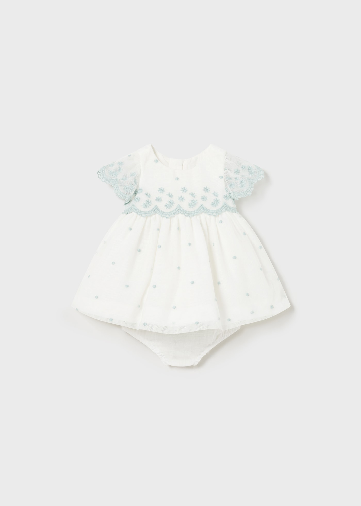 Newborn Tulle Embroidered Dress with Nappy Cover