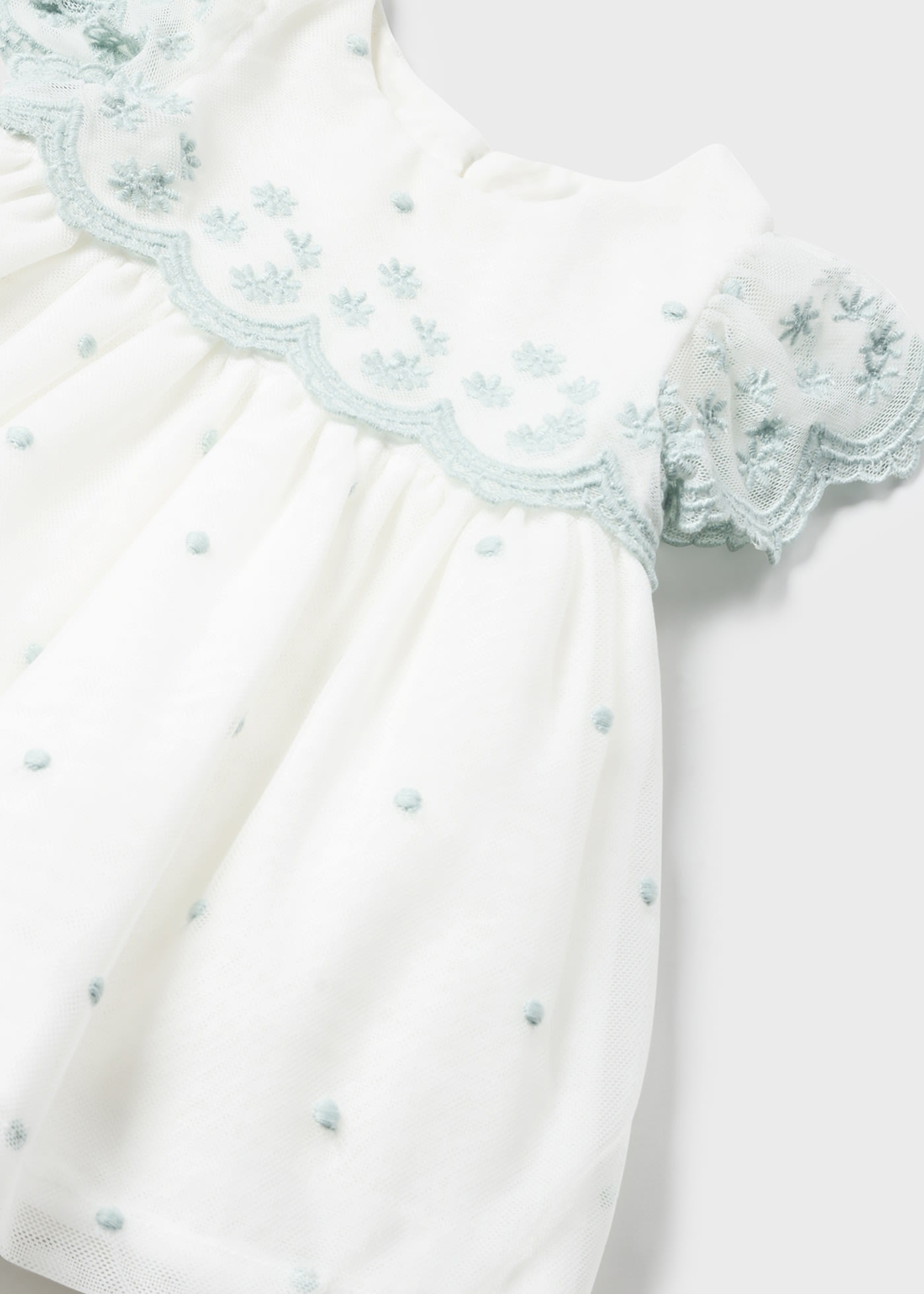 Vestito tulle ricamato con copri pannolino neonata