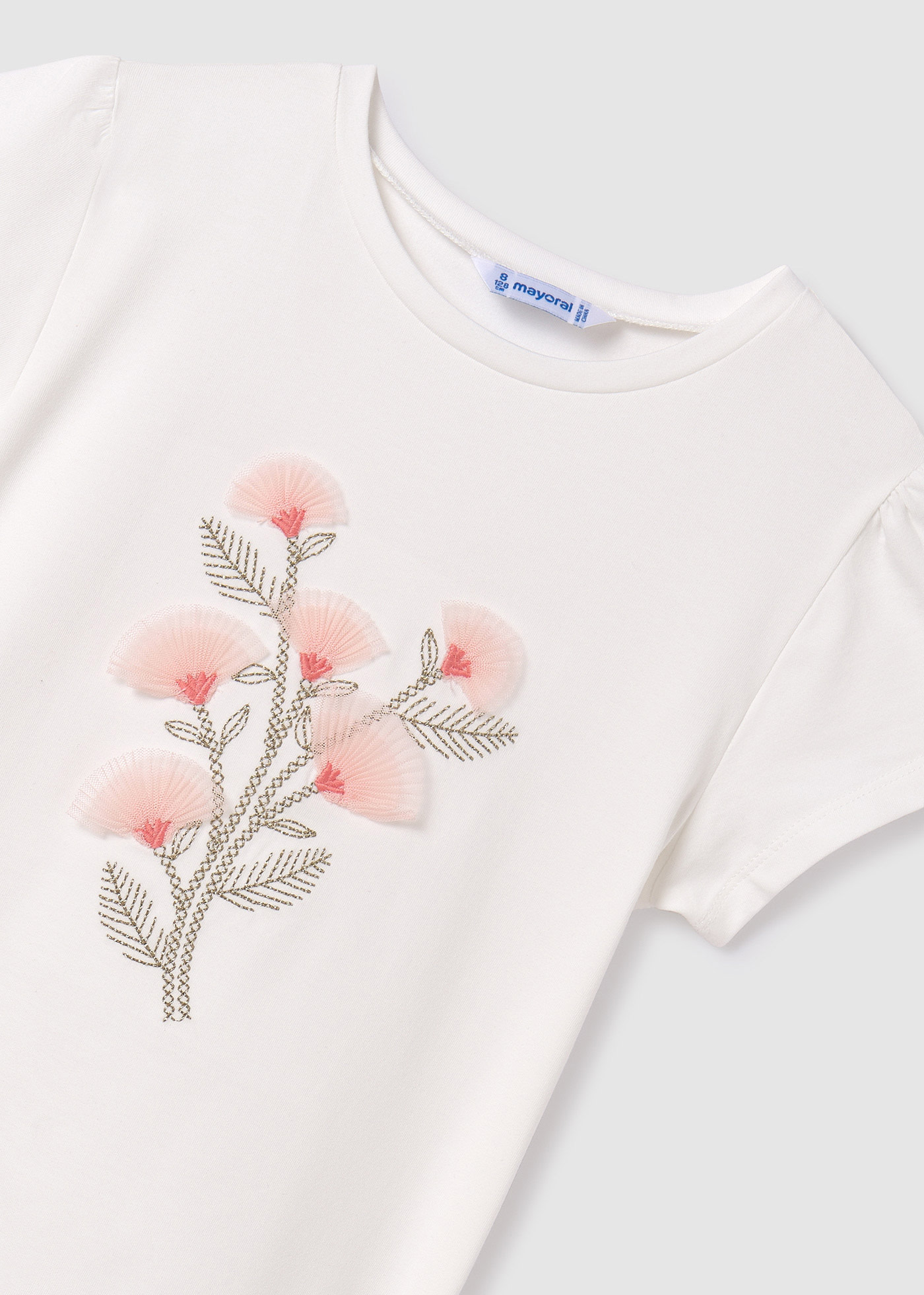 Тениска с бродирани цветя за момиче