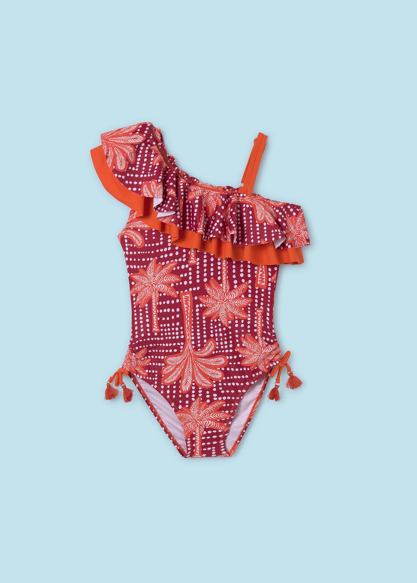 Girl asymmetric ruffle swimsuit