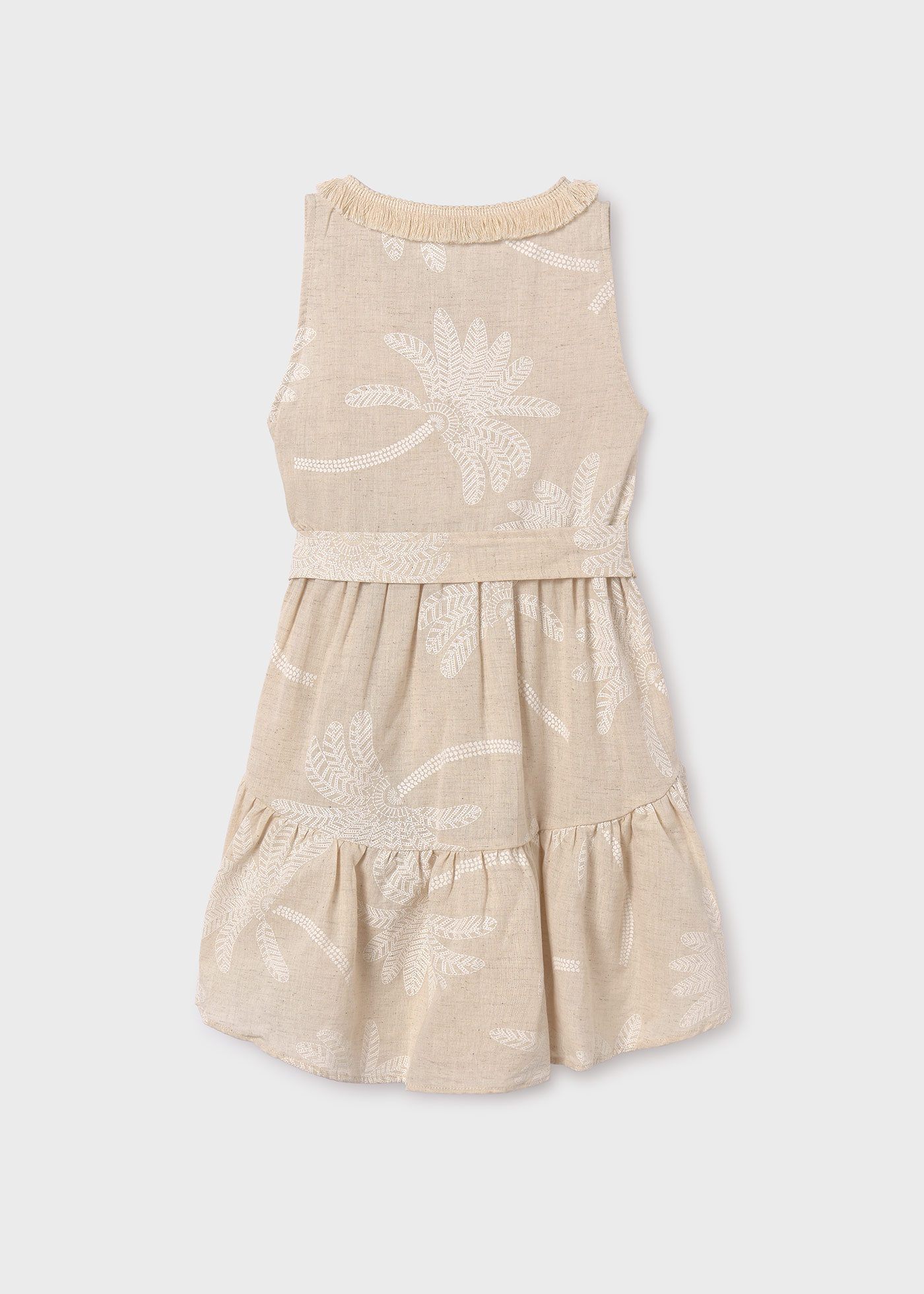 Girls linen dress palm print