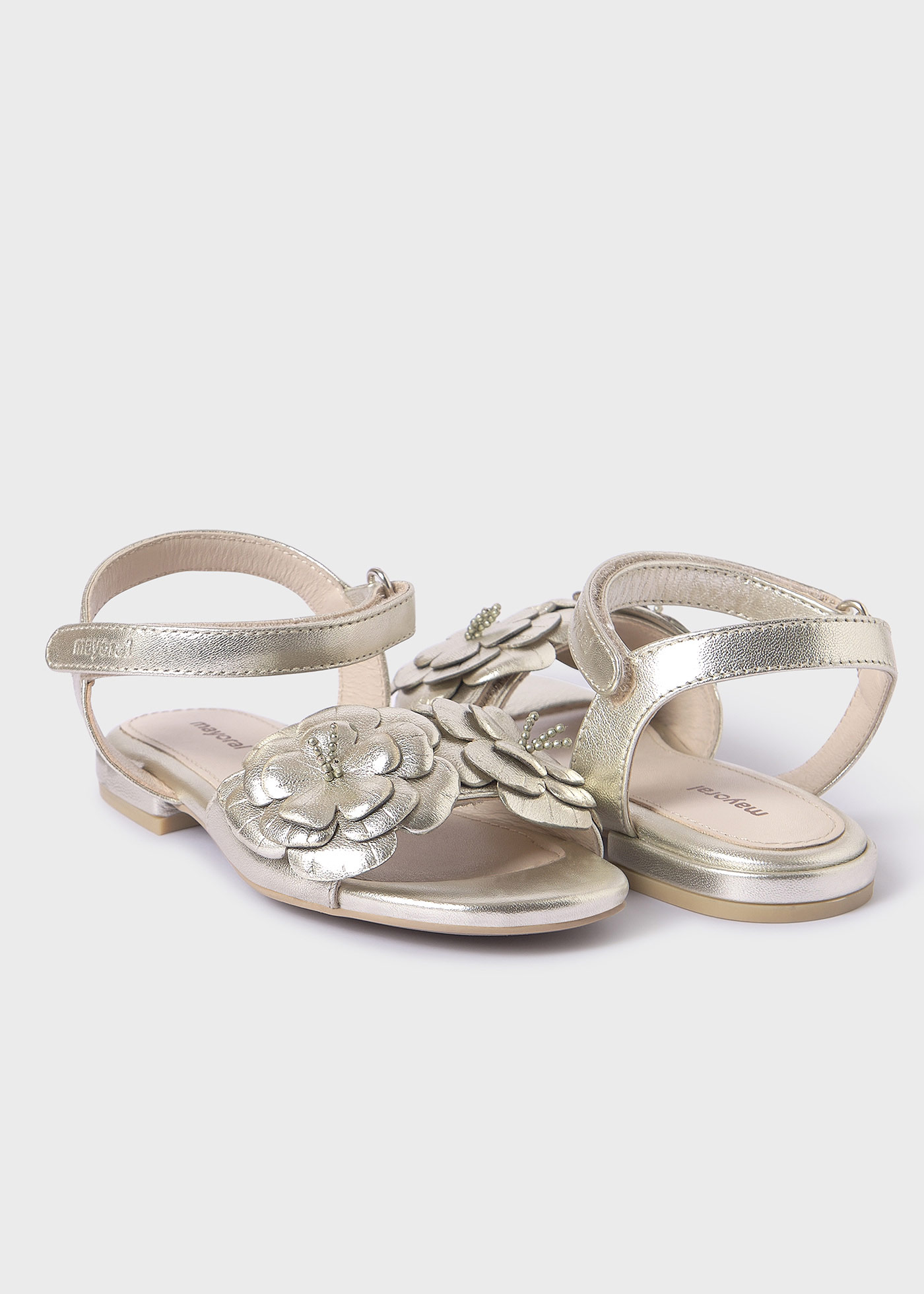 Sandali fiori metallizzati pelle ragazza