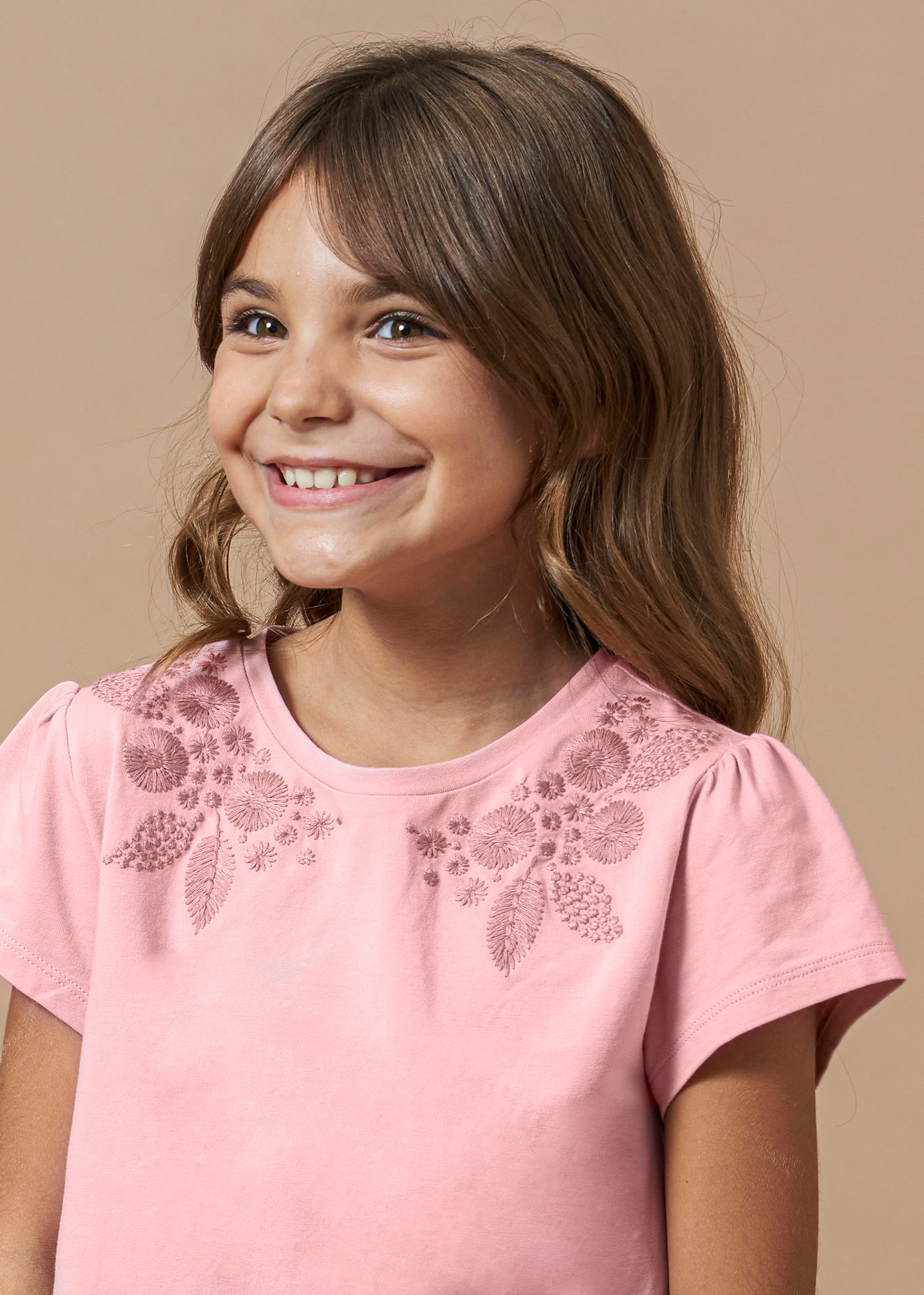 Girls t-shirt floral embroidery