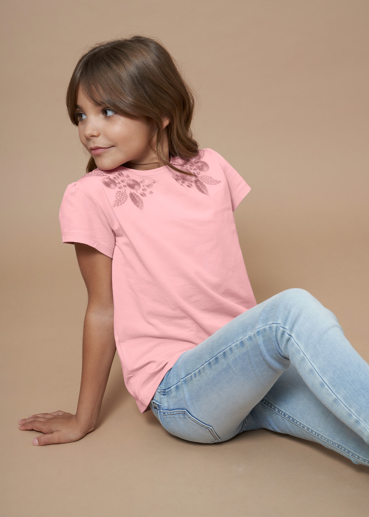 Girls t-shirt floral embroidery