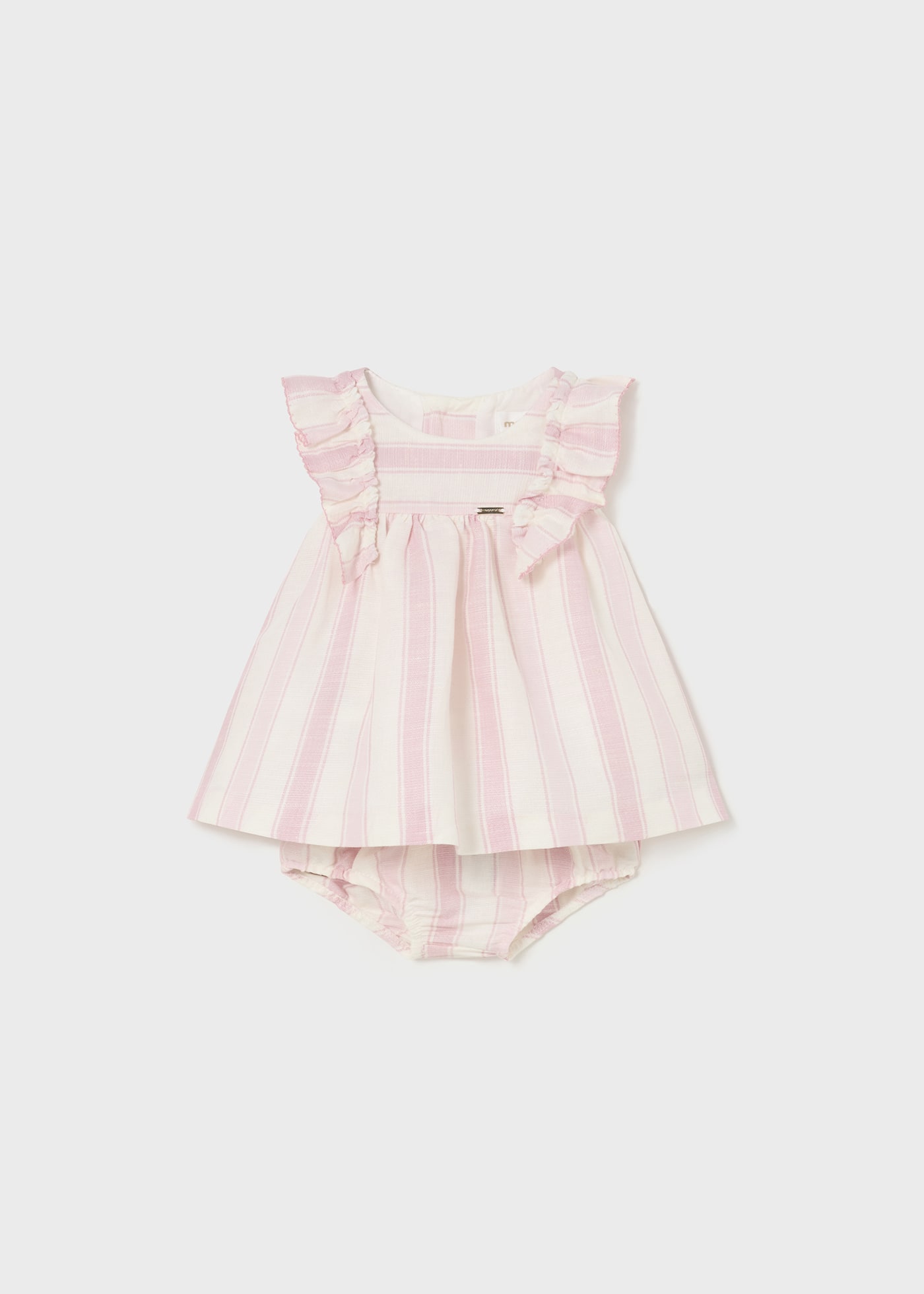Newborn striped linen dress and bloomer set