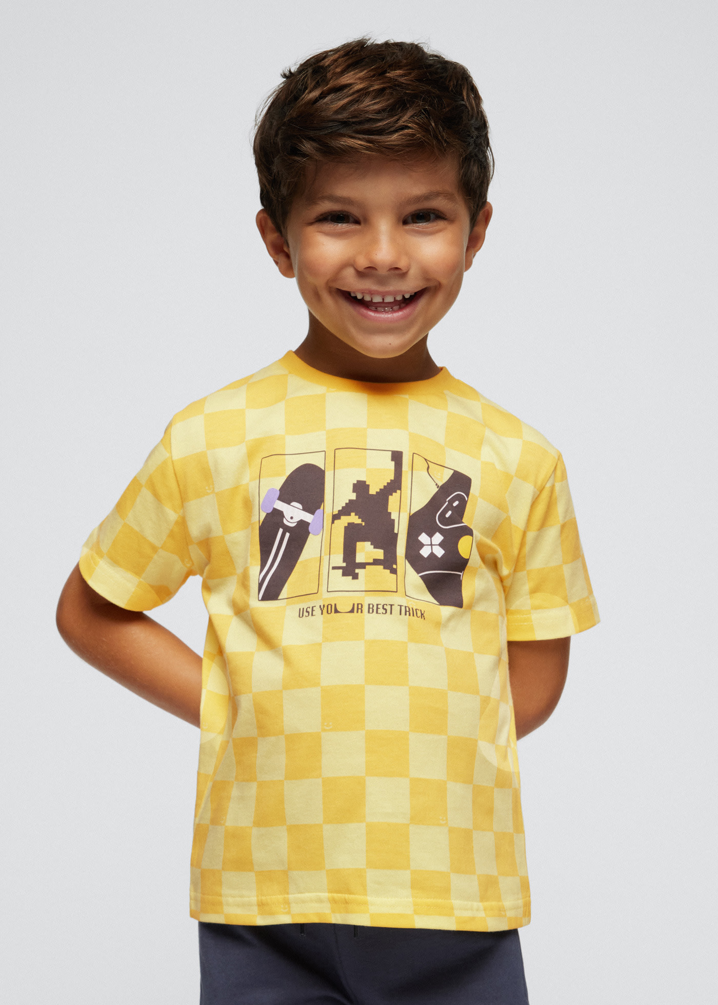 T-Shirt Schachbrettmuster Better Cotton Jungen