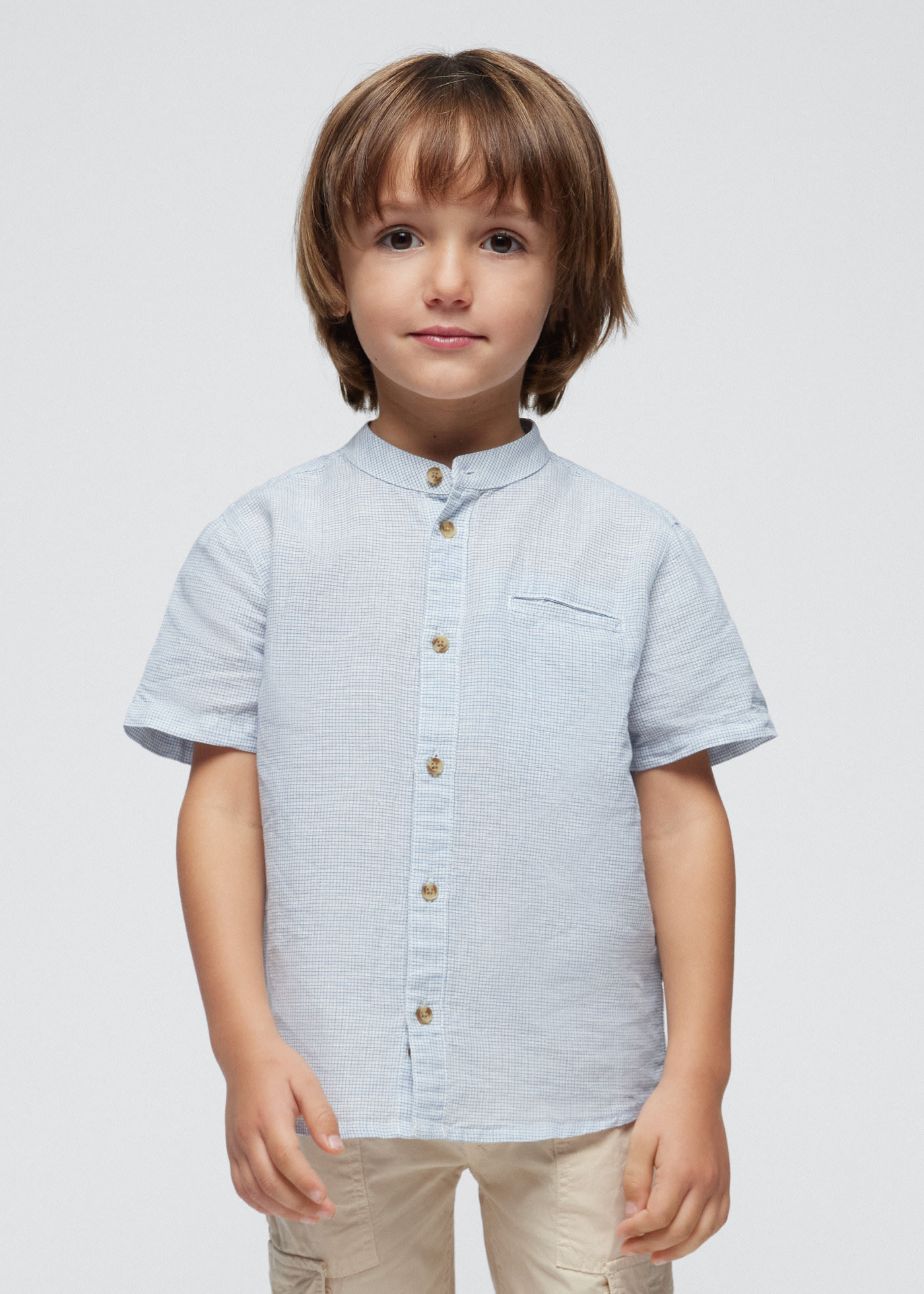 Camicia lino con colletto alla coreana bambino