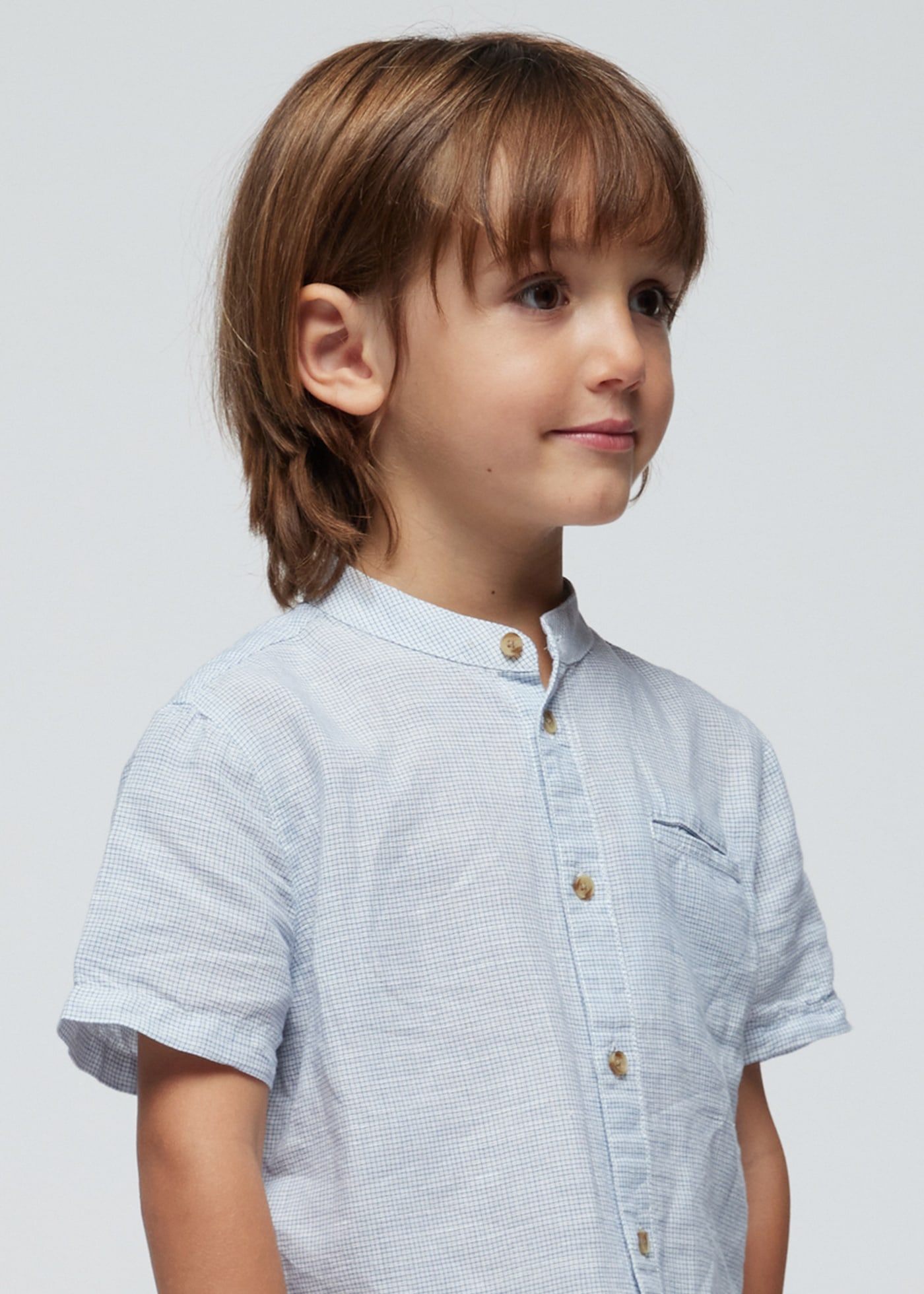 Camicia lino con colletto alla coreana bambino