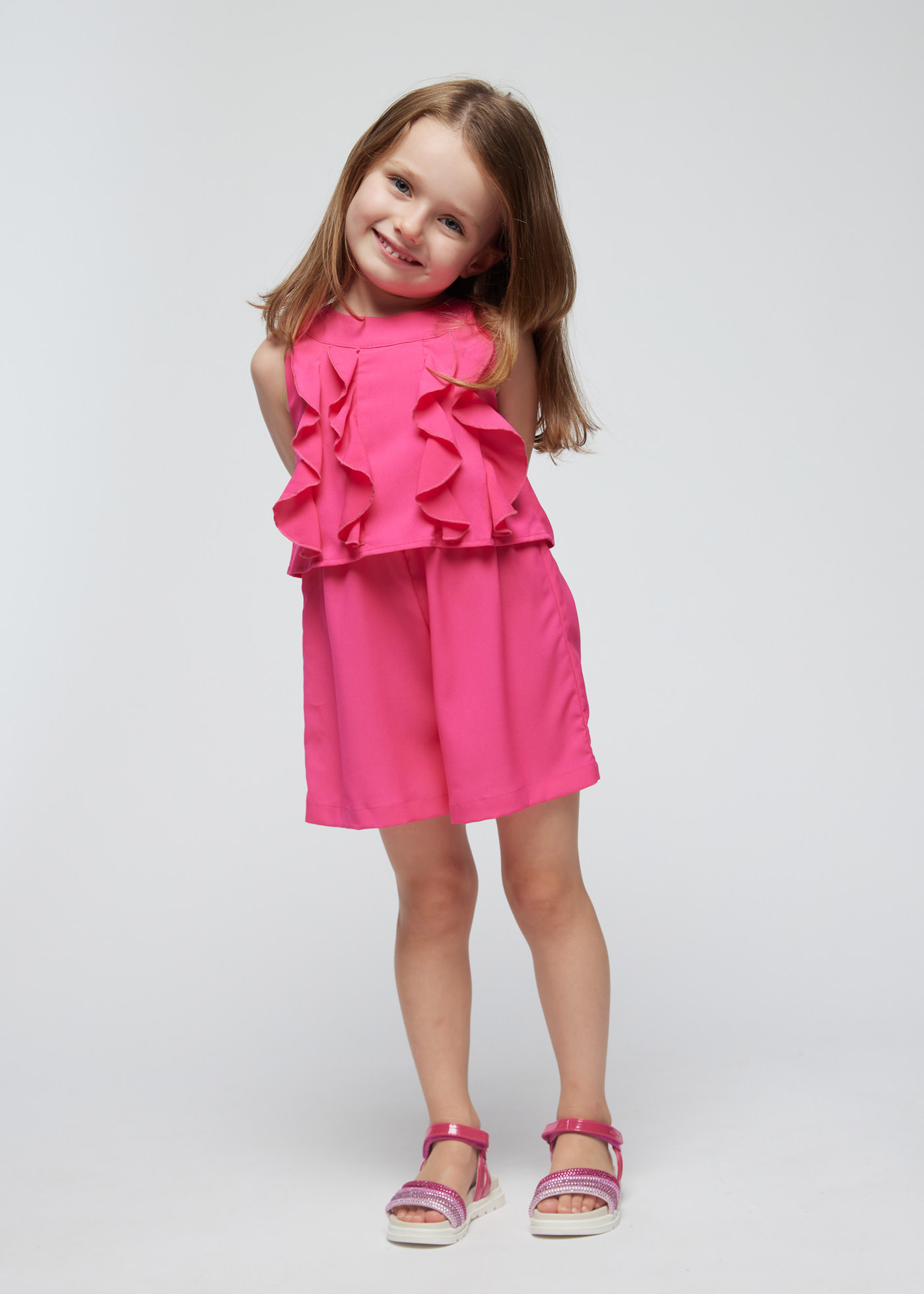 Girls ruffled crepe jumpsuit