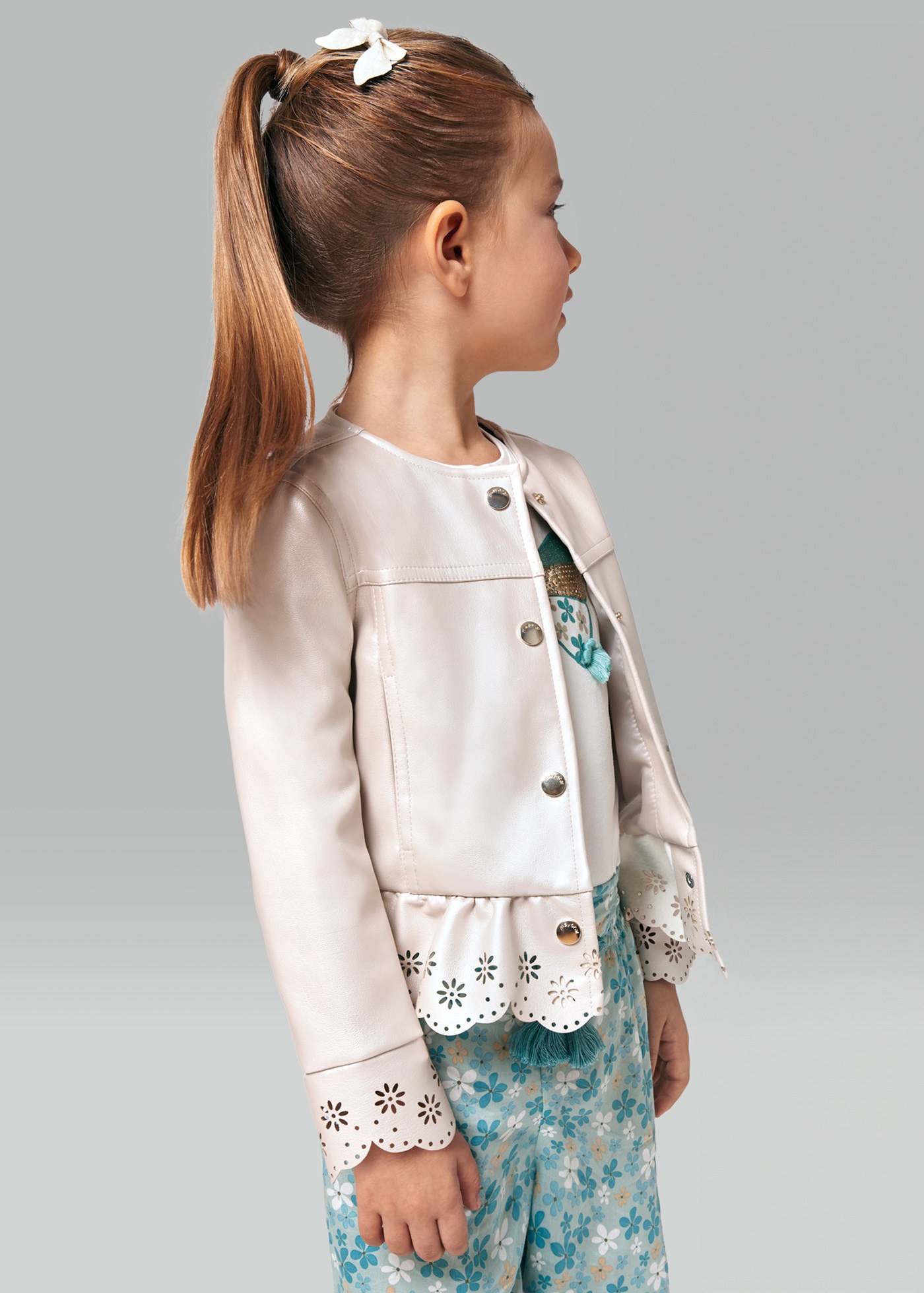Girl embossed faux leather jacket
