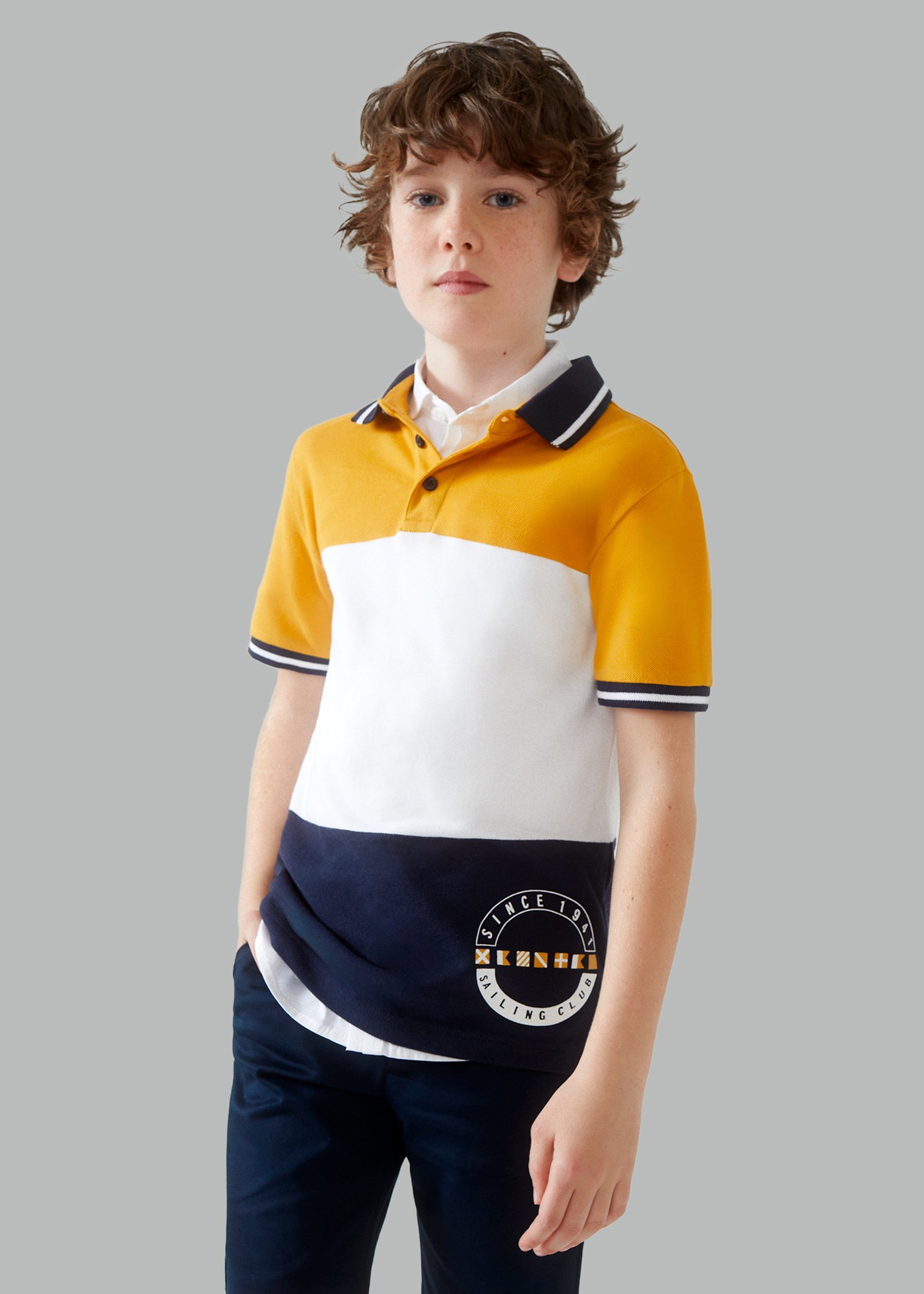 Poloshirt dreifarbig Better Cotton Teenager Jungen