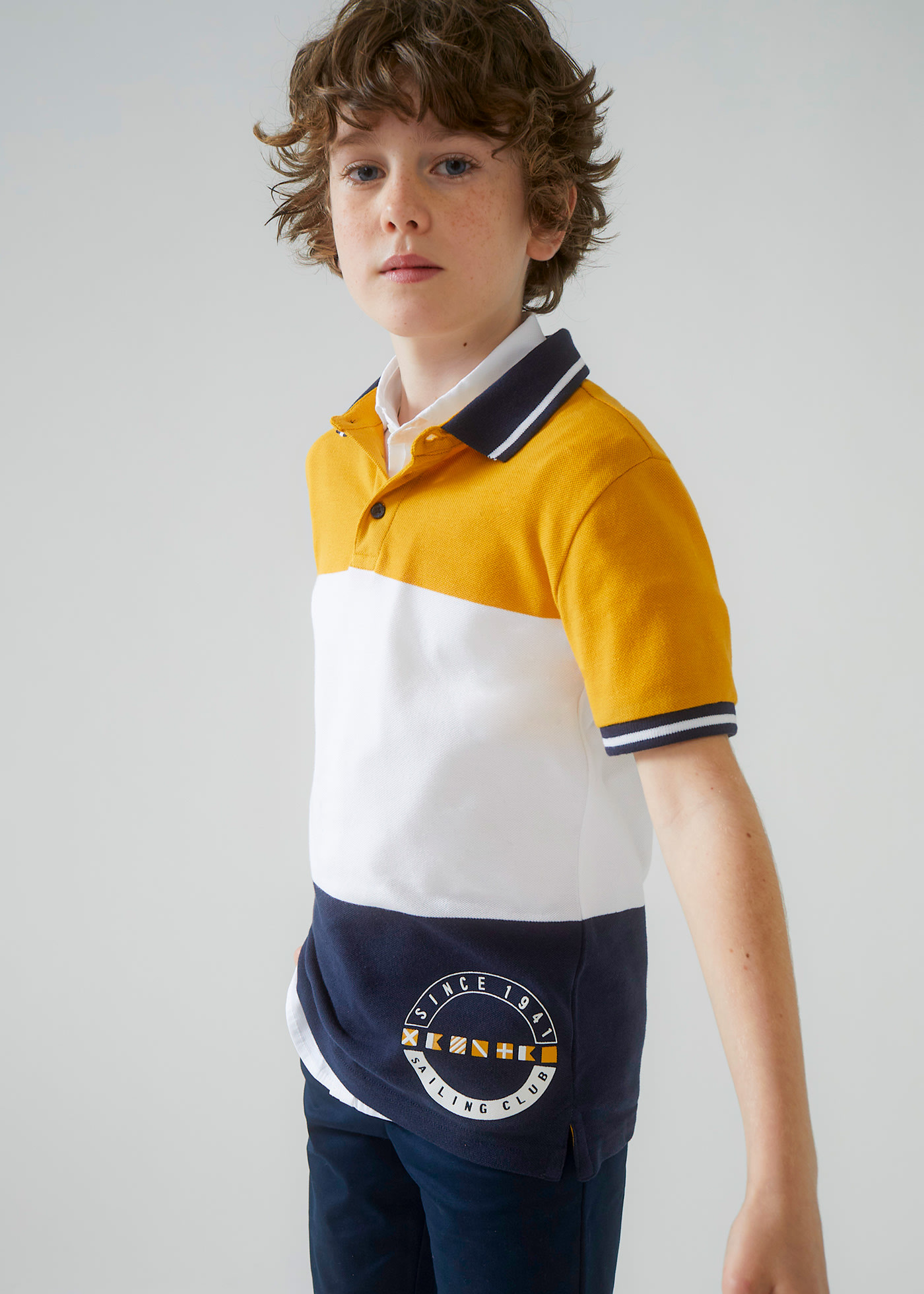 Poloshirt dreifarbig Better Cotton Teenager Jungen